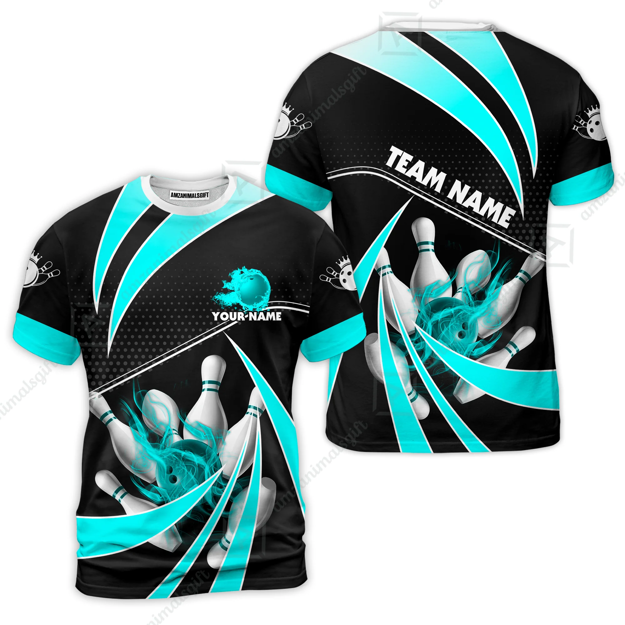 Customized Bowling Team T-Shirt, Bowling Ball & Pins Fire Light Sport T-Shirt Multicolor Option For Bowlers - Image 4