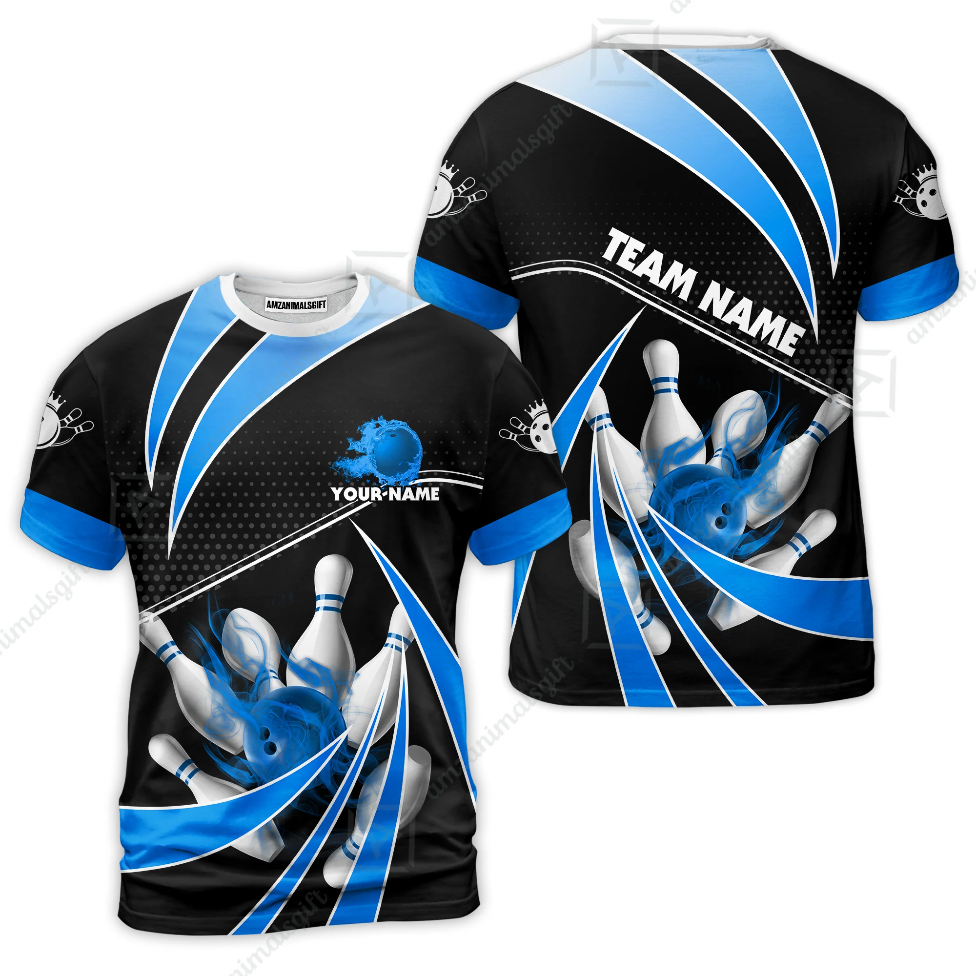 Customized Bowling Team T-Shirt, Bowling Ball & Pins Fire Light Sport T-Shirt Multicolor Option For Bowlers - Image 5