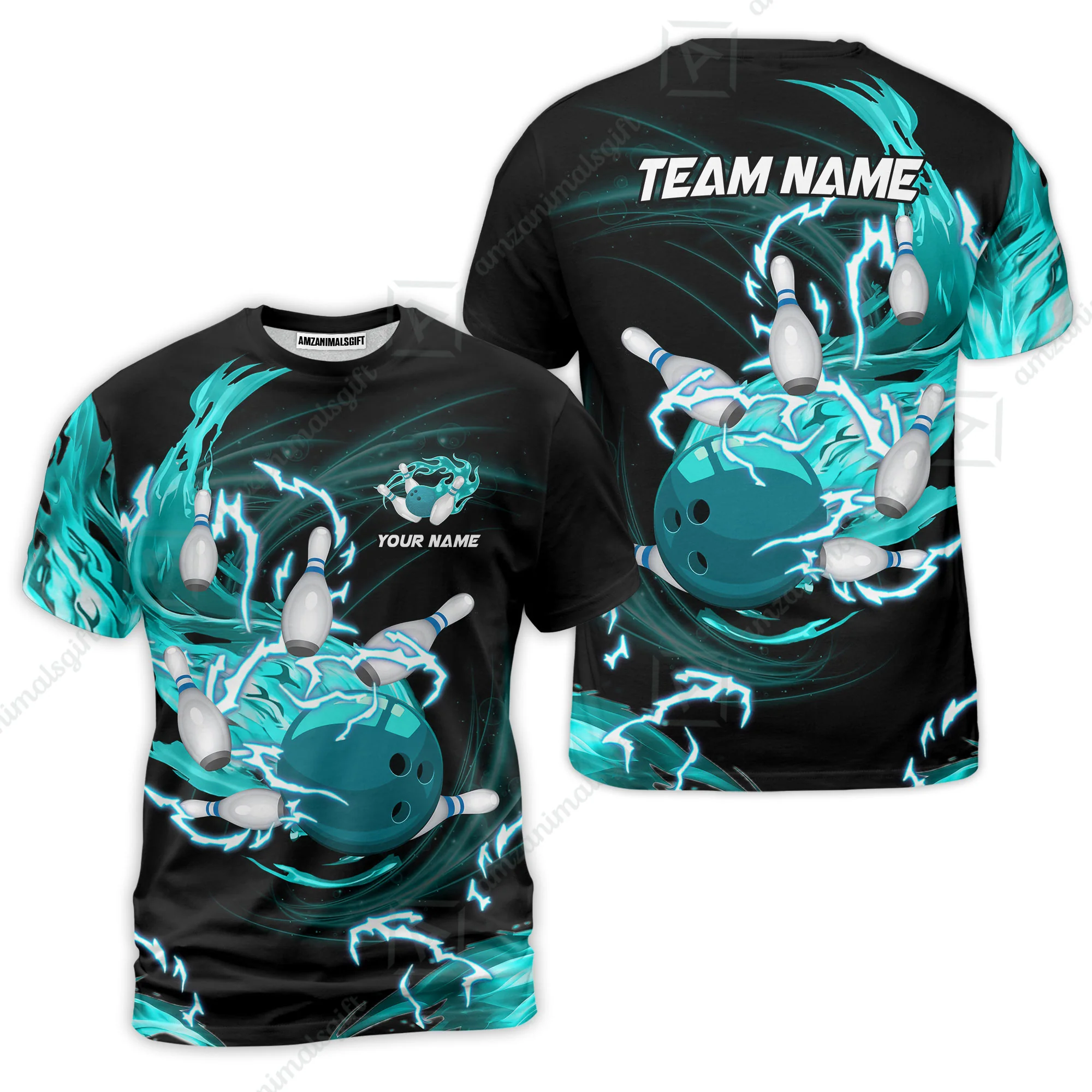 Customized Bowling Thunder Flame T-Shirts, Bowling Ball & Pins Breath Of Thunder Flame Multicolor Option, Perfect Outfit For Bowlers - Image 4