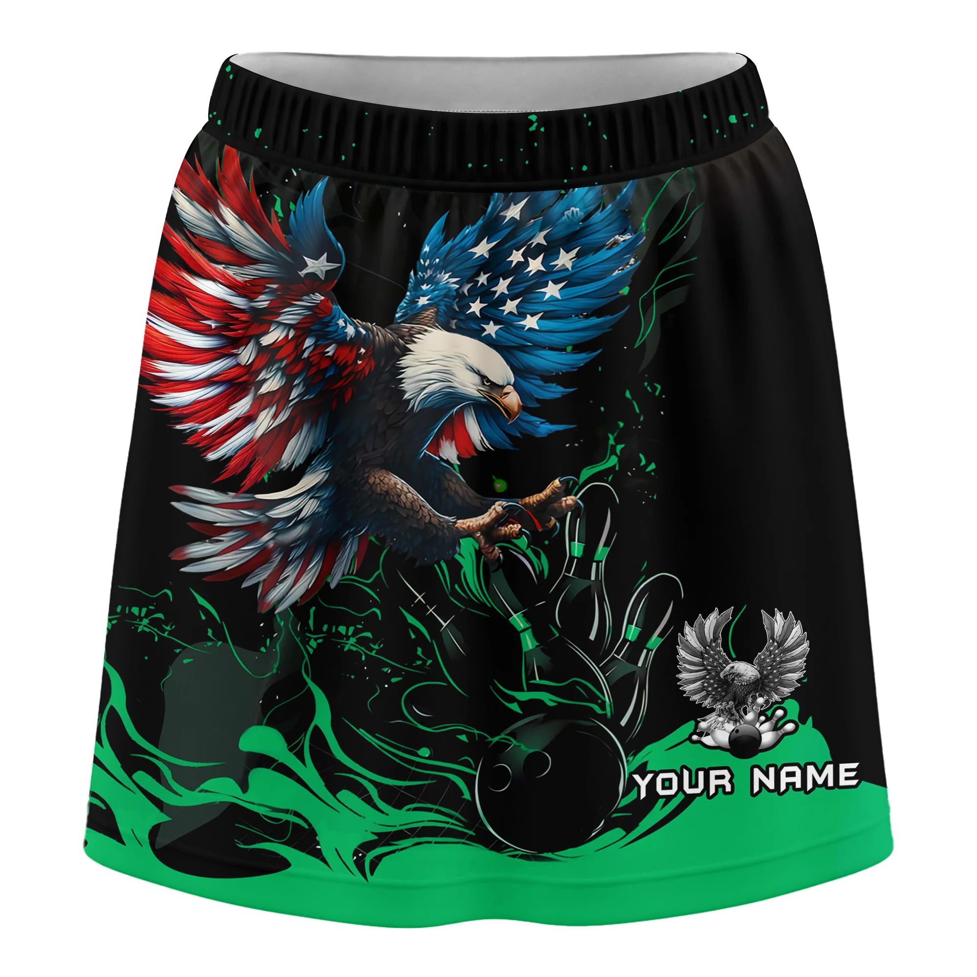 Customized Bowling Trouser Skirts With Shorts Underneath, Bowling Ball & Pins Almighty American Eagle Skorts With Pockets - Image 3