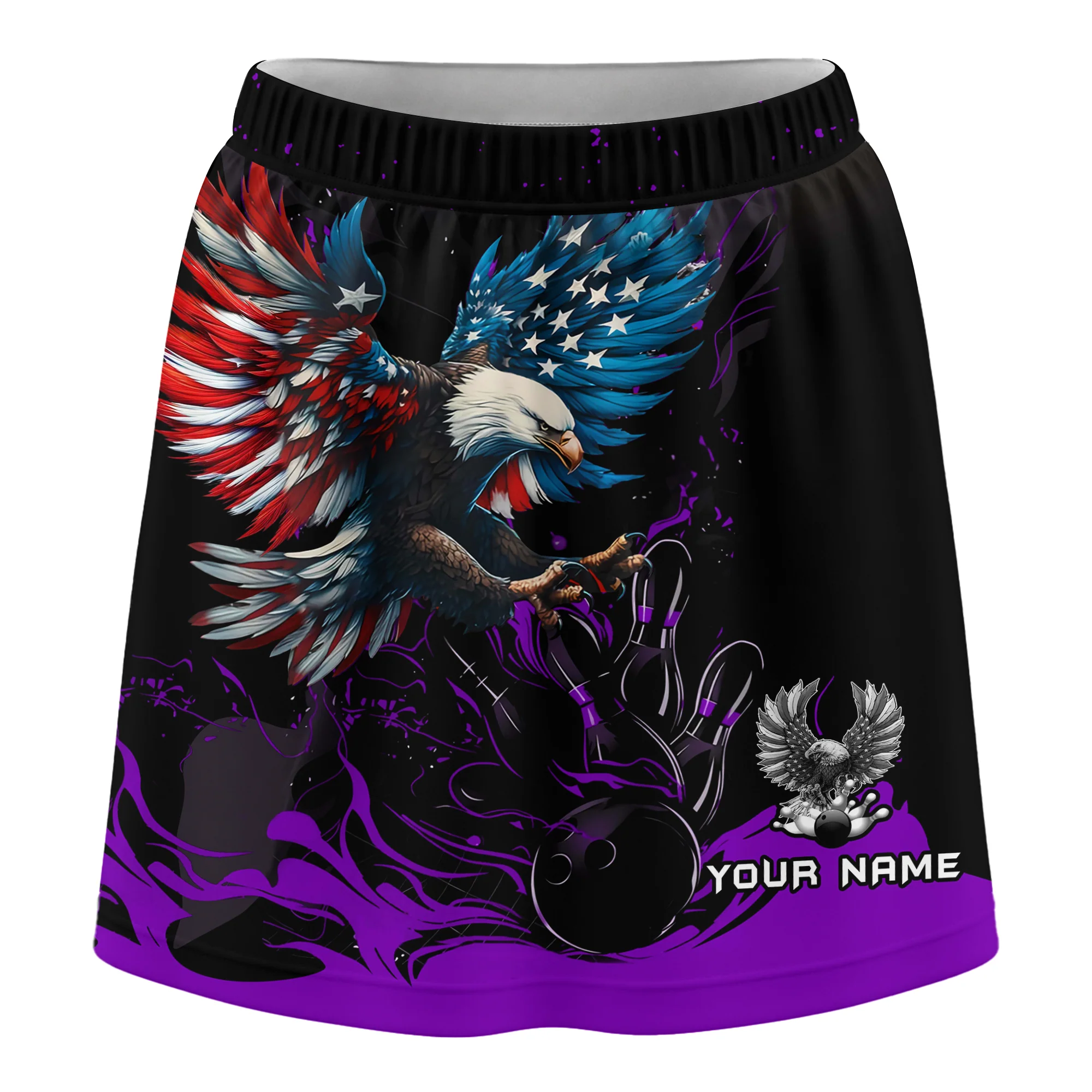 Customized Bowling Trouser Skirts With Shorts Underneath, Bowling Ball & Pins Almighty American Eagle Skorts With Pockets - Image 4