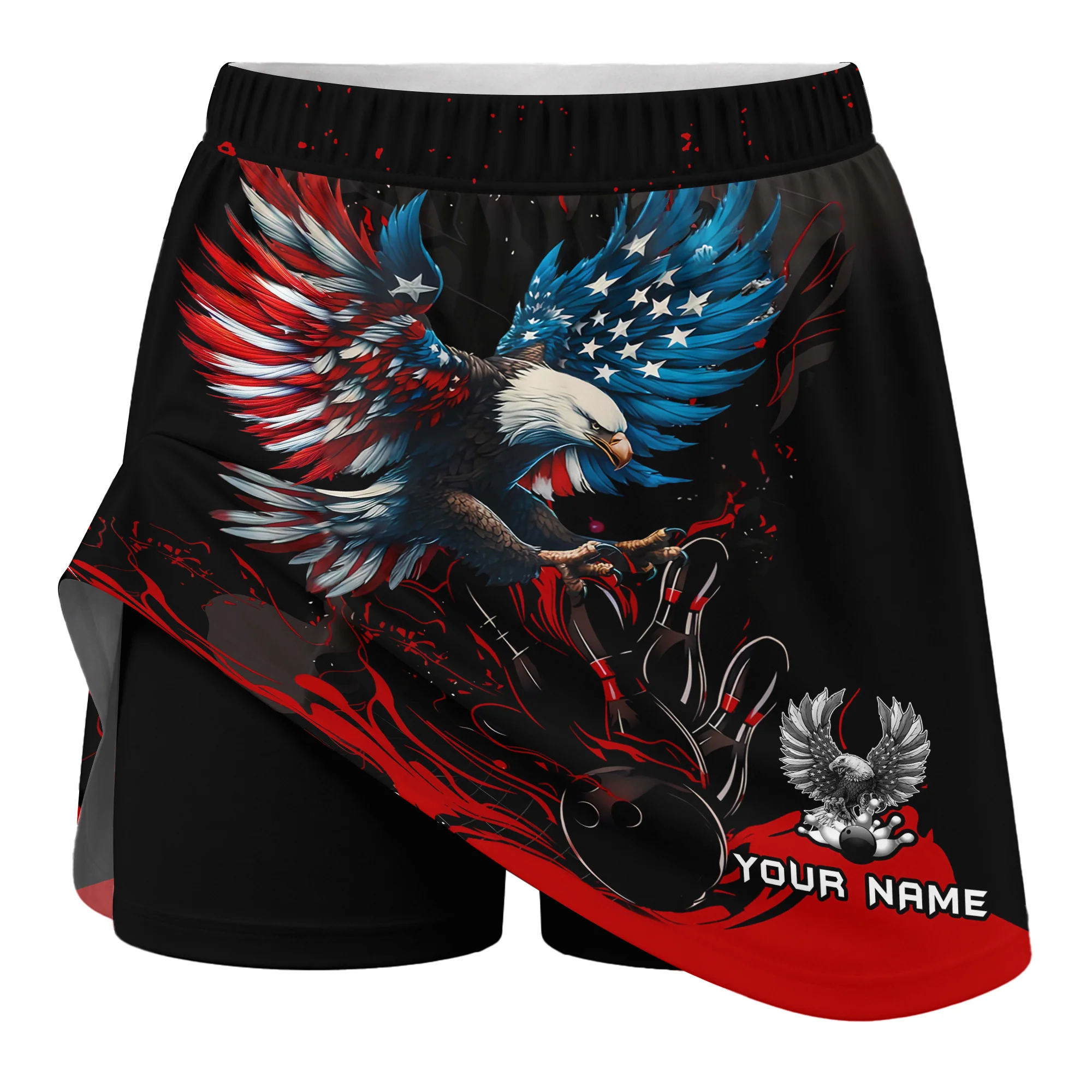 Customized Bowling Trouser Skirts With Shorts Underneath, Bowling Ball & Pins Almighty American Eagle Skorts With Pockets - Image 5