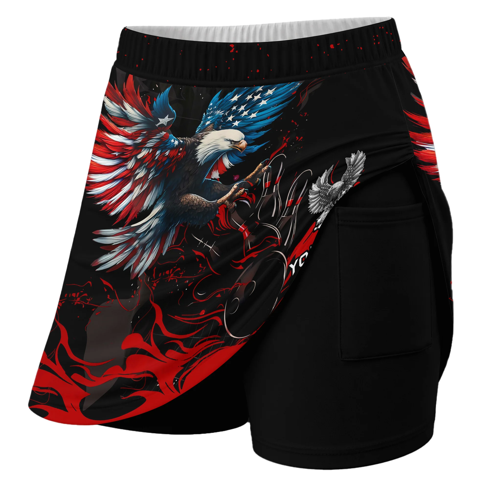 Customized Bowling Trouser Skirts With Shorts Underneath, Bowling Ball & Pins Almighty American Eagle Skorts With Pockets - Image 7