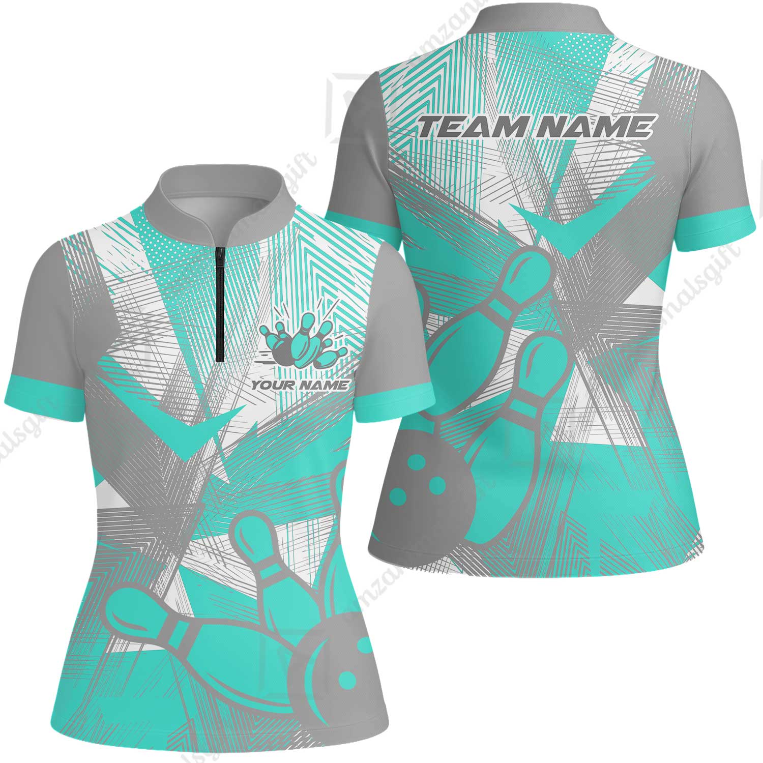 Customized Bowling Women Jersey Shirt, Bowling Ball And Pins Esports Pattern Women Jersey Shirt Uniform For Bowlers - Image 2
