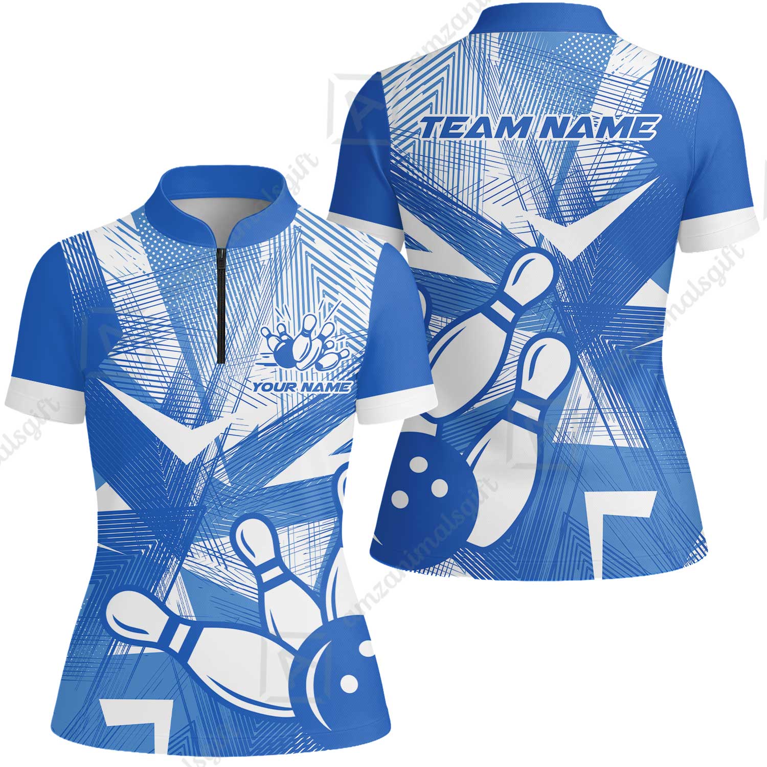 Customized Bowling Women Jersey Shirt, Bowling Ball And Pins Esports Pattern Women Jersey Shirt Uniform For Bowlers - Image 3