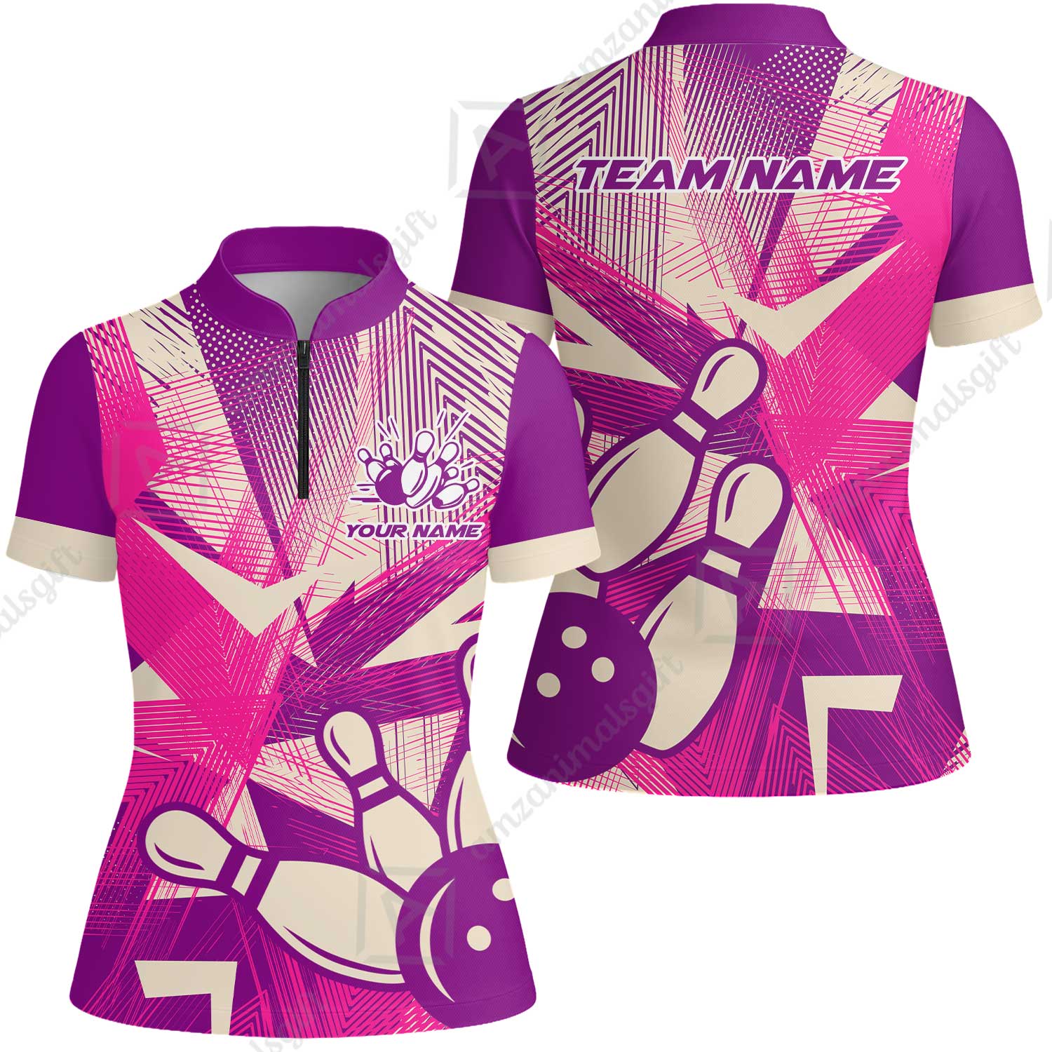 Customized Bowling Women Jersey Shirt, Bowling Ball And Pins Esports Pattern Women Jersey Shirt Uniform For Bowlers - Image 4