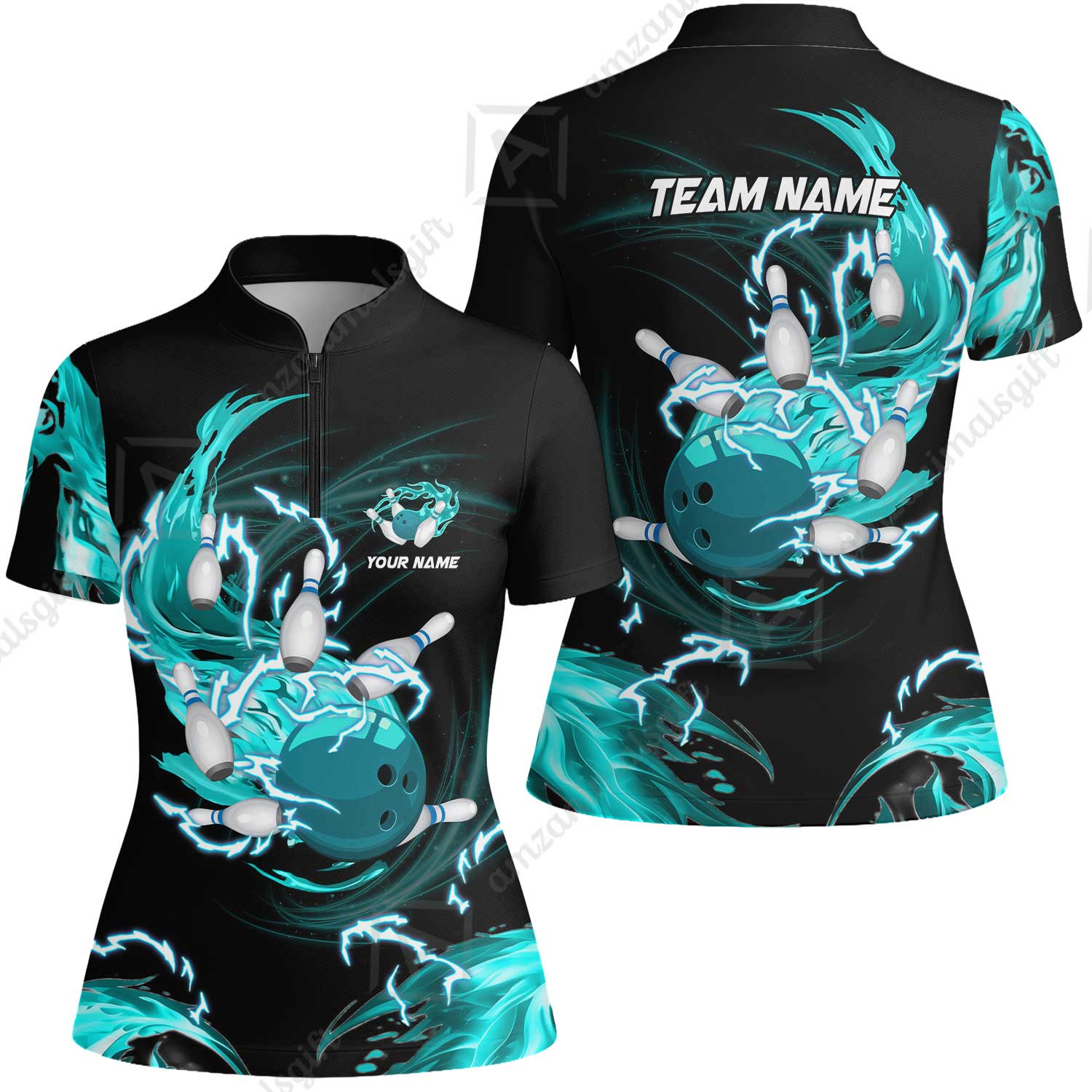 Customized Bowling Women Jersey Shirt, Bowling Ball & Pins Breath Of Thunder Flame Multicolor Option, Perfect Outfit For Bowlers - Image 2