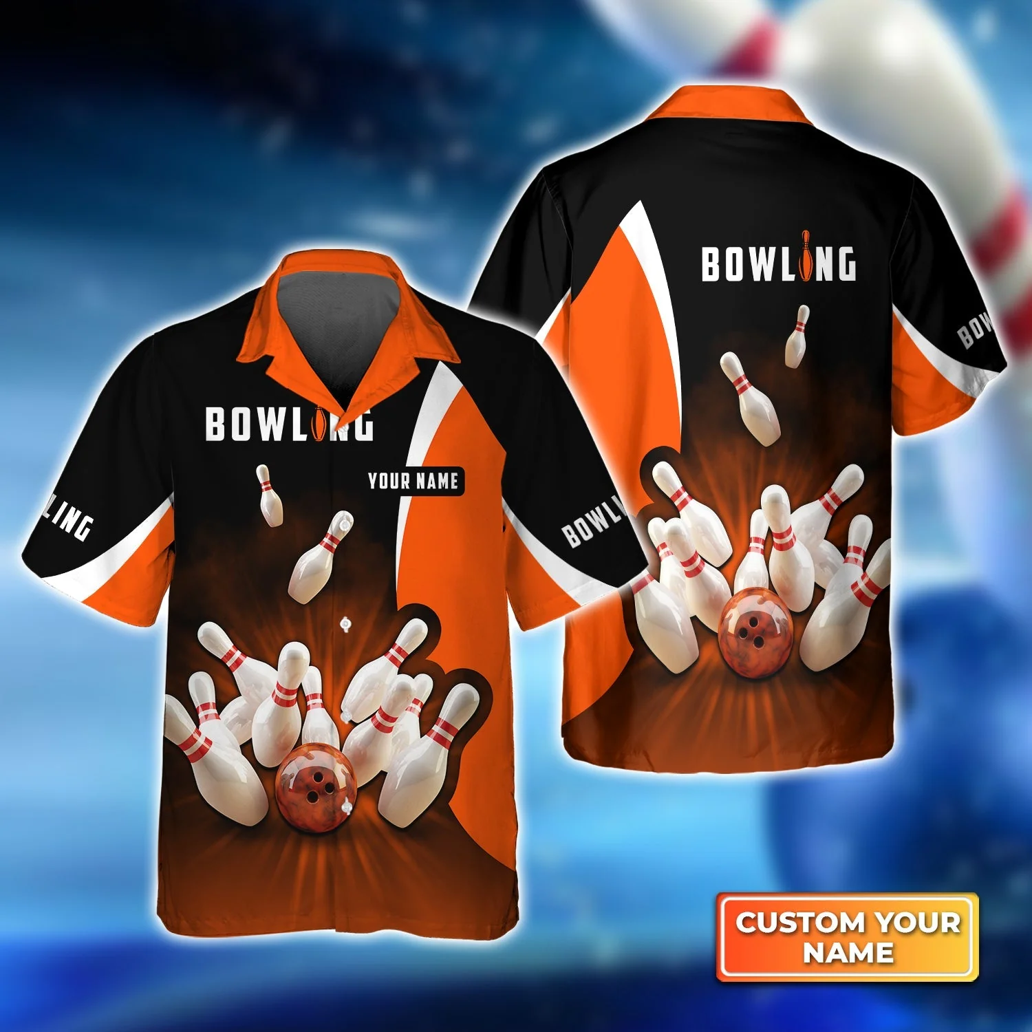 Customized Bowling Women Polo Shirt, Ten Pin Strike Bowling Personalized Orange Black Shirt For Friend, Family, Bowling Players - Image 4