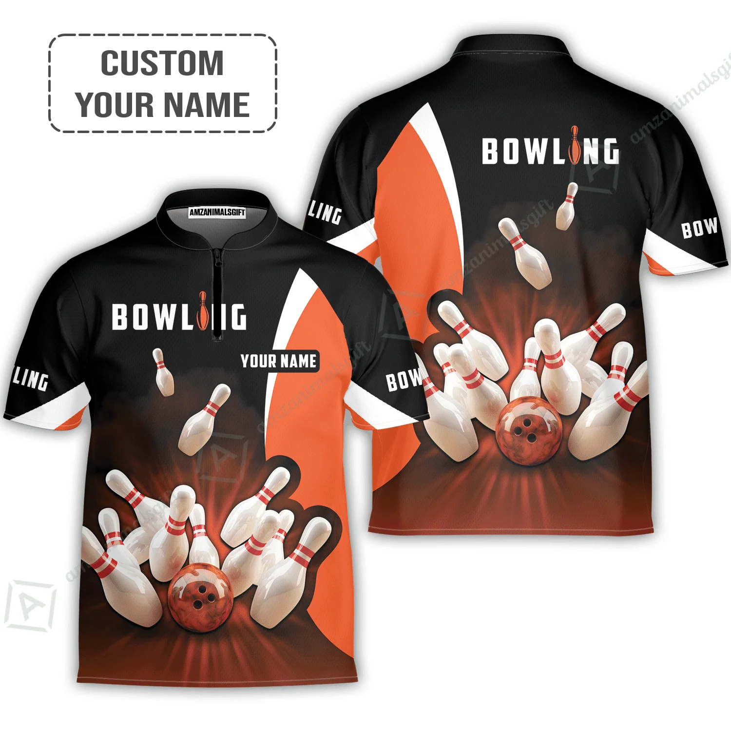 Customized Bowling Women Polo Shirt, Ten Pin Strike Bowling Personalized Orange Black Shirt For Friend, Family, Bowling Players - Image 6