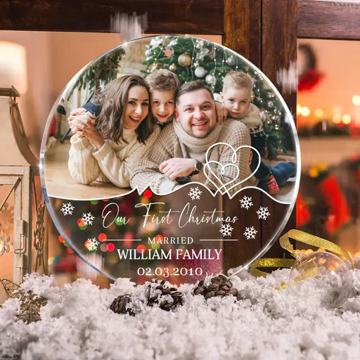 Customized Couple Photo Circle Acrylic Ornament, Custom Family Photo Acrylic Ornament, Our First Christmas - Christmas Gift For Couple, Lovers, Family - Image 2