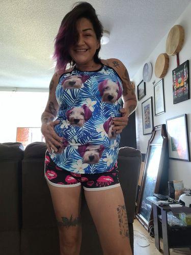 Customized Criss Cross Tank Top With Pet Face - Tropical Summer White Plumeria, Leaves Criss Cross Open Back Tank Top - Gift For Women, Pet Lovers - Image 5