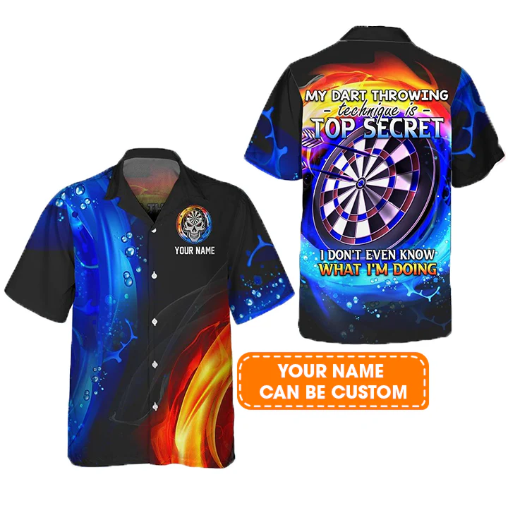Customized Darts Aloha Hawaiian Shirt, My Dart Throwing Technique Is Top Secret Personalized Name Hawaiian Shirt For Men & Women, Darts Lover - Image 2