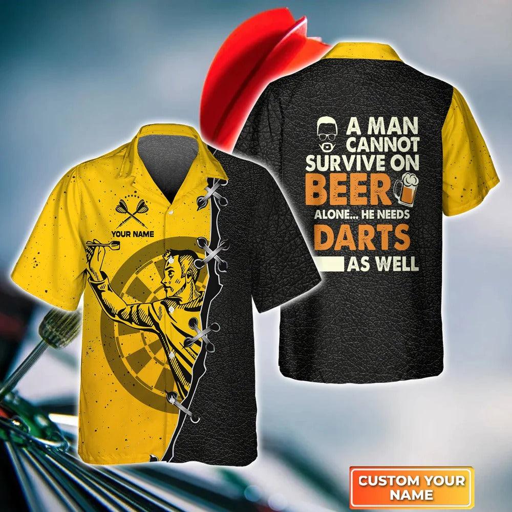 Customized Darts Hawaiian Shirt, A Men Beer And Darts Personalized Name Hawaiian Shirt For Men - Perfect Gift For Darts Lovers, Darts Players