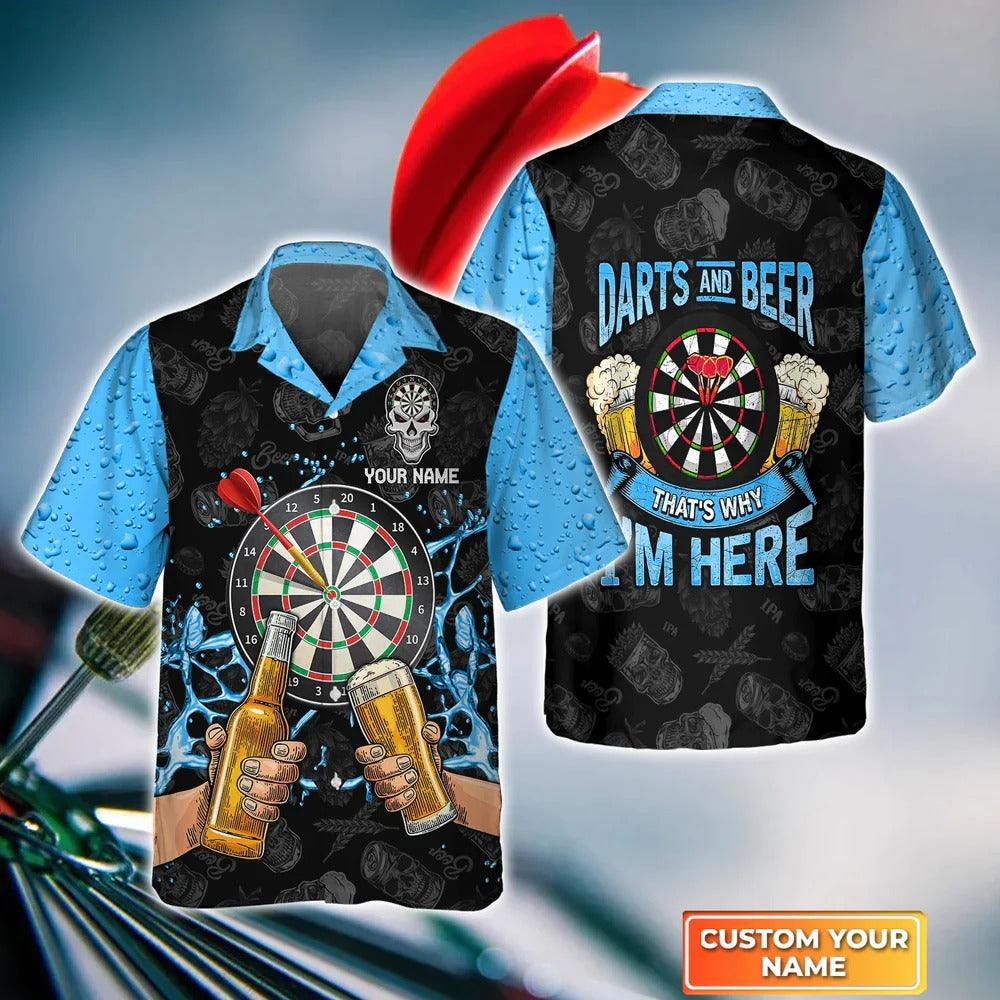 Customized Darts Hawaiian Shirt, Beer And Darts I'm Here Personalized Name Hawaiian Shirt For Men - Perfect Gift For Darts Lovers, Darts Players