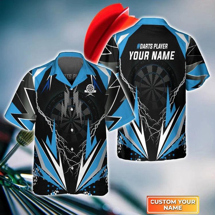 Customized Darts Hawaiian Shirt, Blue Darts Thunder Lightning, Personalized Name Hawaiian Shirt For Men - Perfect Gift For Darts Lovers, Darts Players - Image 4