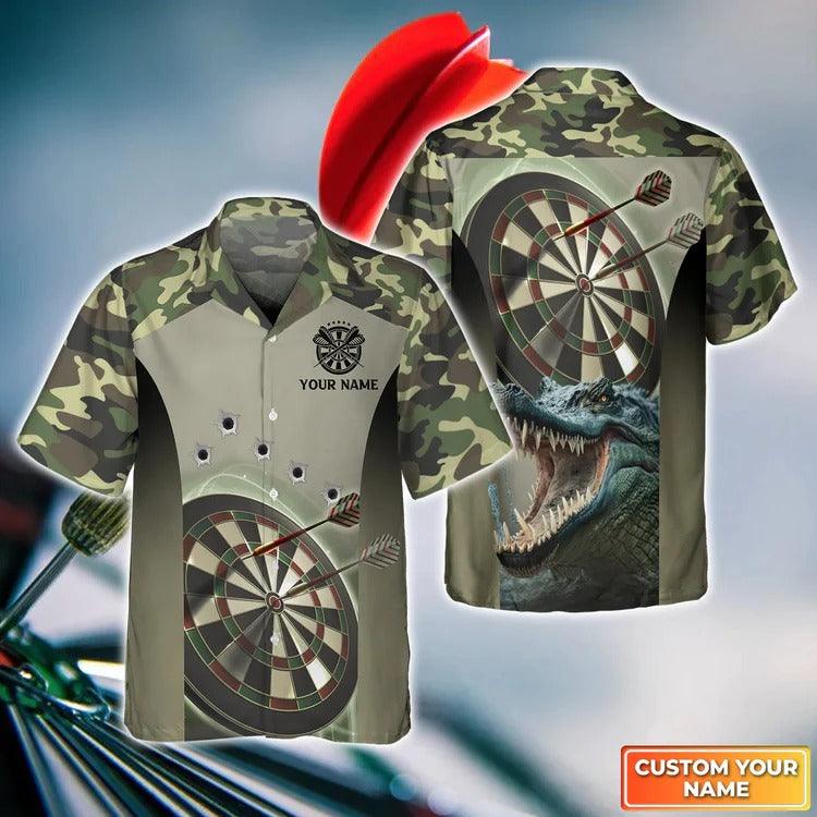 Customized Darts Hawaiian Shirt, Camo Darts, Personalized Name Crocodile And Darts Hawaiian Shirt For Men - Perfect Gift For Darts Lovers, Darts Players