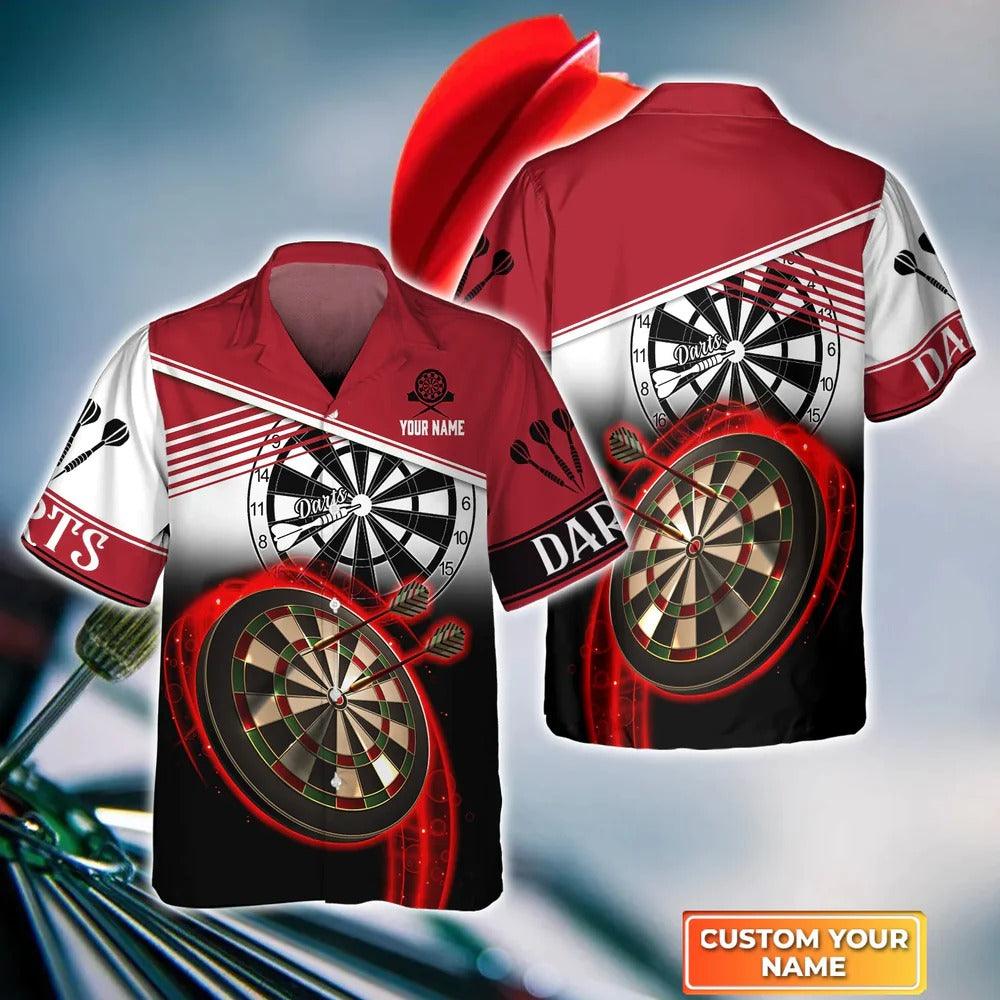 Customized Darts Hawaiian Shirt, Dartboard Red Personalized Name Hawaiian Shirt For Men - Perfect Gift For Darts Lovers, Darts Players