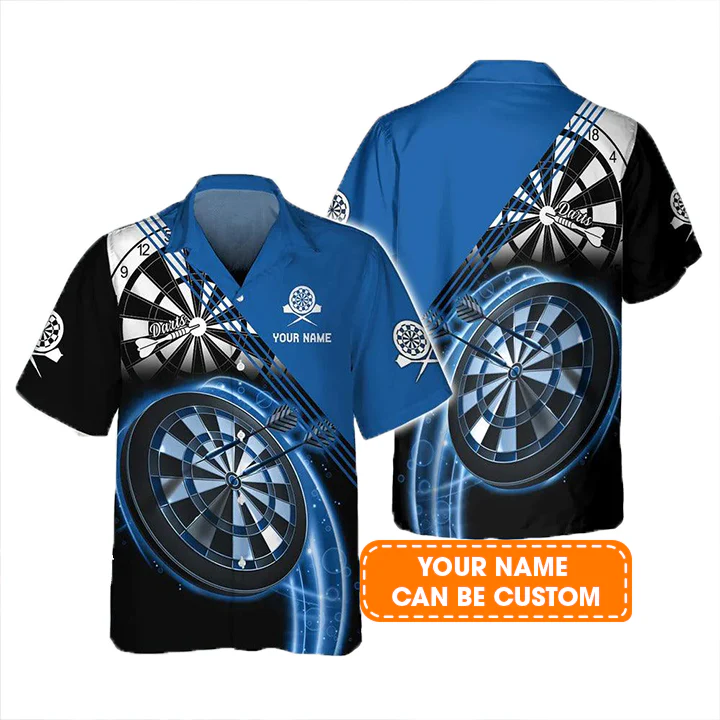Customized Darts Hawaiian Shirt, Darts Blue Personalized Name Hawaiian Shirt For Men - Perfect Gift For Darts Lovers, Darts Players - Image 2