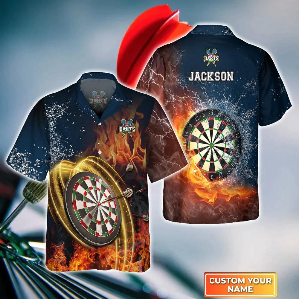 Customized Darts Hawaiian Shirt, Darts On Fire, Personalized Name Hawaiian Shirt For Men - Perfect Gift For Darts Lovers, Darts Players