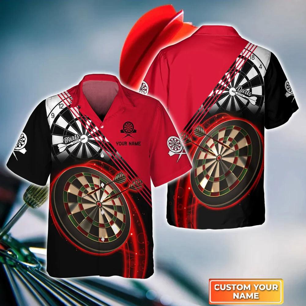 Customized Darts Hawaiian Shirt, Darts Red Personalized Name Hawaiian Shirt For Men - Perfect Gift For Darts Lovers, Darts Players