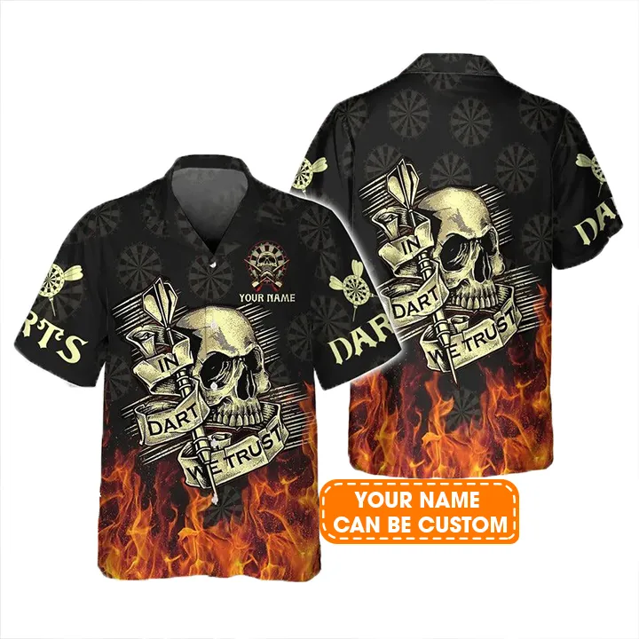 Customized Darts Hawaiian Shirt, Darts Skull Personalized Name Hawaiian Shirt For Men - Perfect Gift For Darts Lovers, Darts Players - Image 2