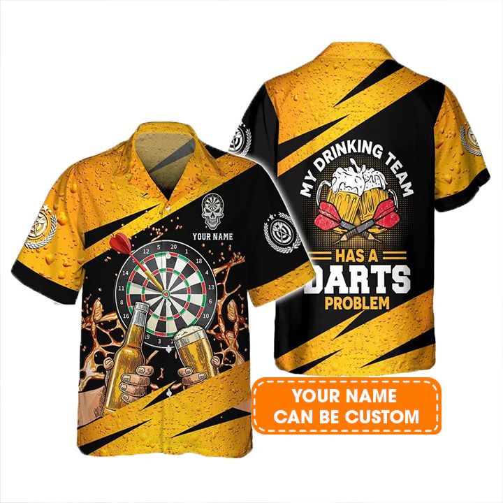 Customized Darts Hawaiian Shirt, Darts Team Drinking Beer, Personalized Name Hawaiian Shirt For Men - Perfect Gift For Darts Lovers, Darts Players - Image 2