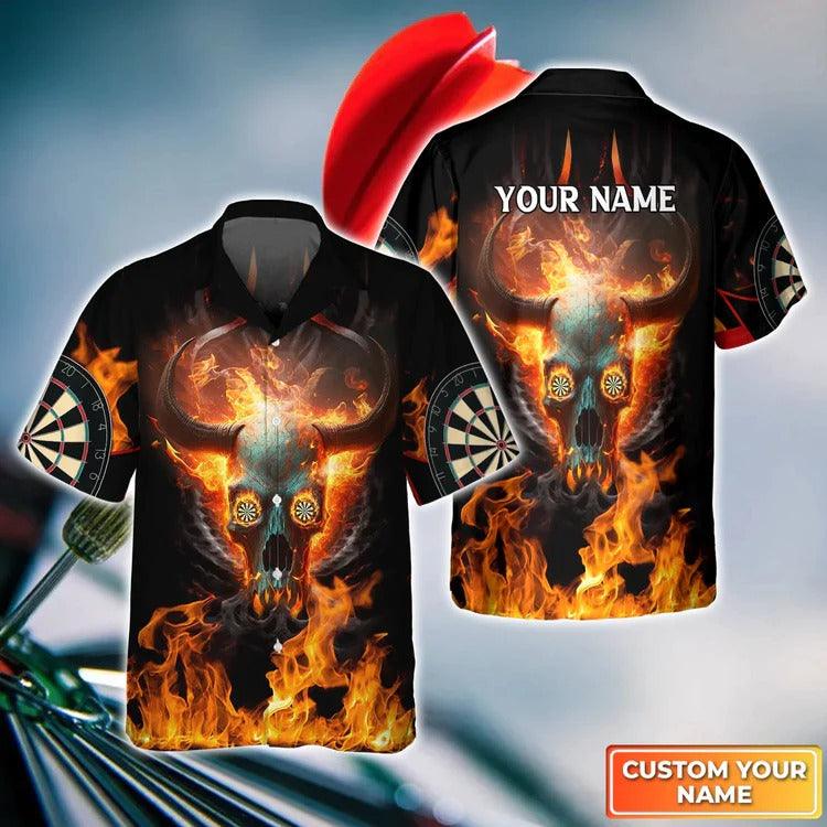 Customized Darts Hawaiian Shirt, Personalized Name Skull And Darts Hawaiian Shirt For Men - Perfect Gift For Darts Lovers, Darts Players