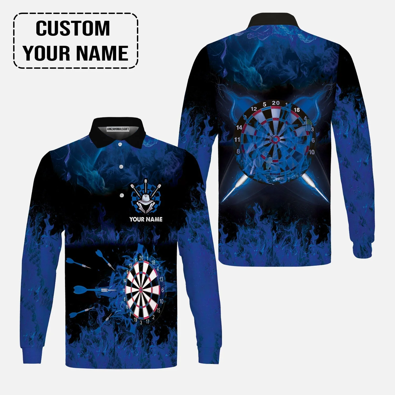 Customized Darts Hoodie, Darts Blue Polo Shirt, Personalized Name Hoodie - Perfect Gift For Darts Lovers, Darts Players - Image 3