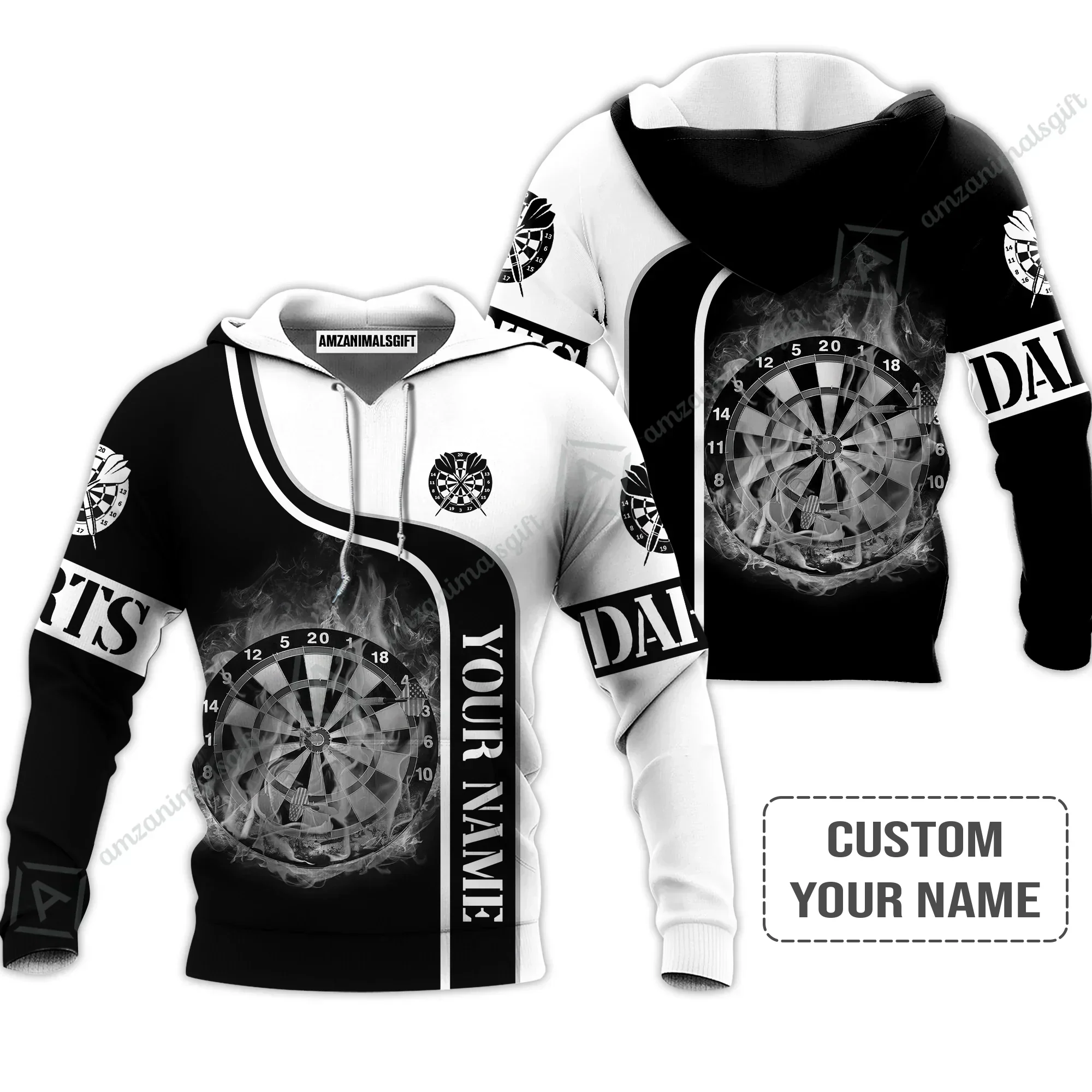 Customized Darts Hoodie, Personalized Name Darts Black And White Hoodie For Men And Women, Perfect Outfit For Darts Lovers, Darts Players - Image 2