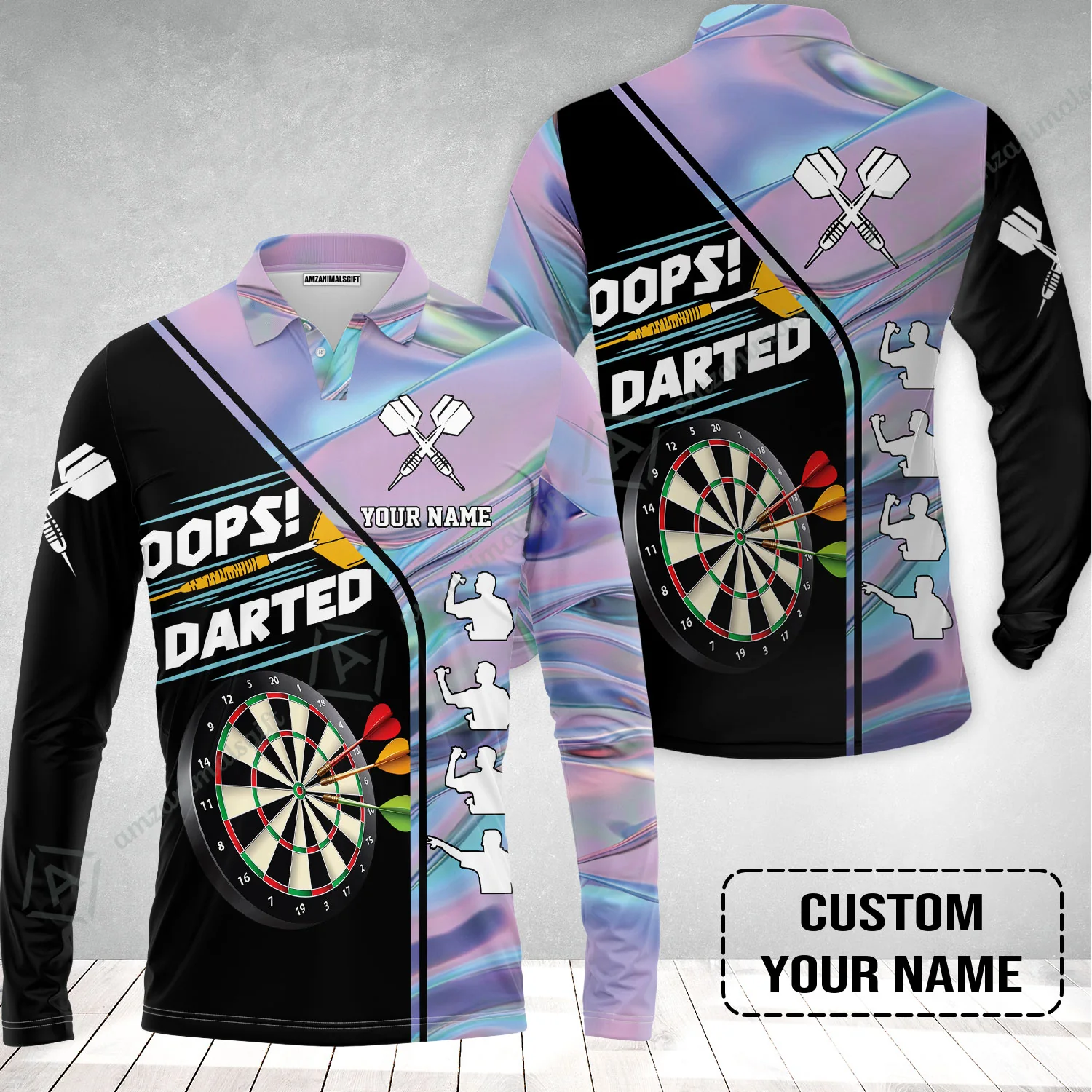 Customized Darts Long Polo Shirt, Dartboard, I Darted, Personalized Name Long Polo Shirt - Image 2