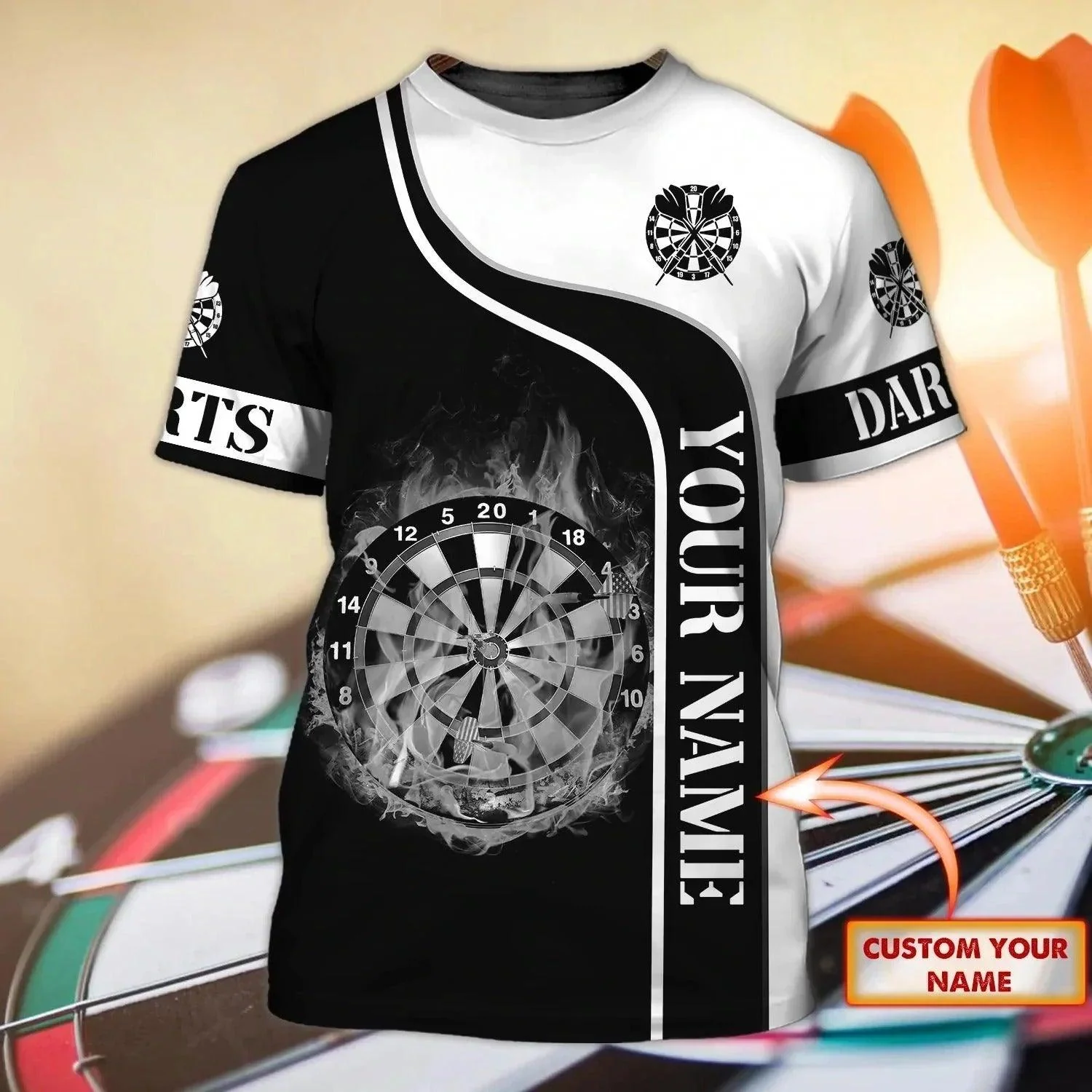 Customized Darts Long Polo Shirt, Personalized Darts Black And White Polo Shirt For Men And Women, Outfit For Darts Lovers, Darts Players - Image 6
