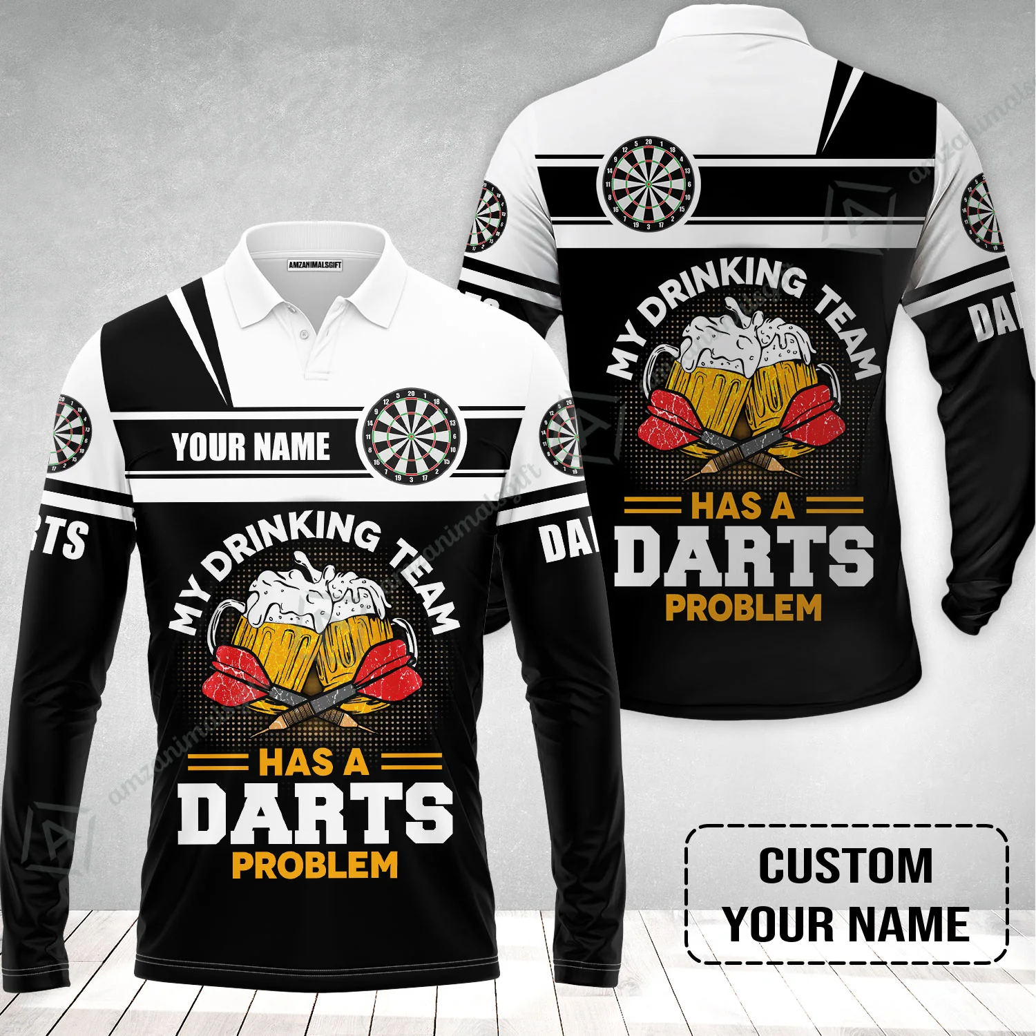 Customized Darts Long Polo Shirt, Personalized My Drinking Team Beer Darts Long Polo Shirt - Image 2