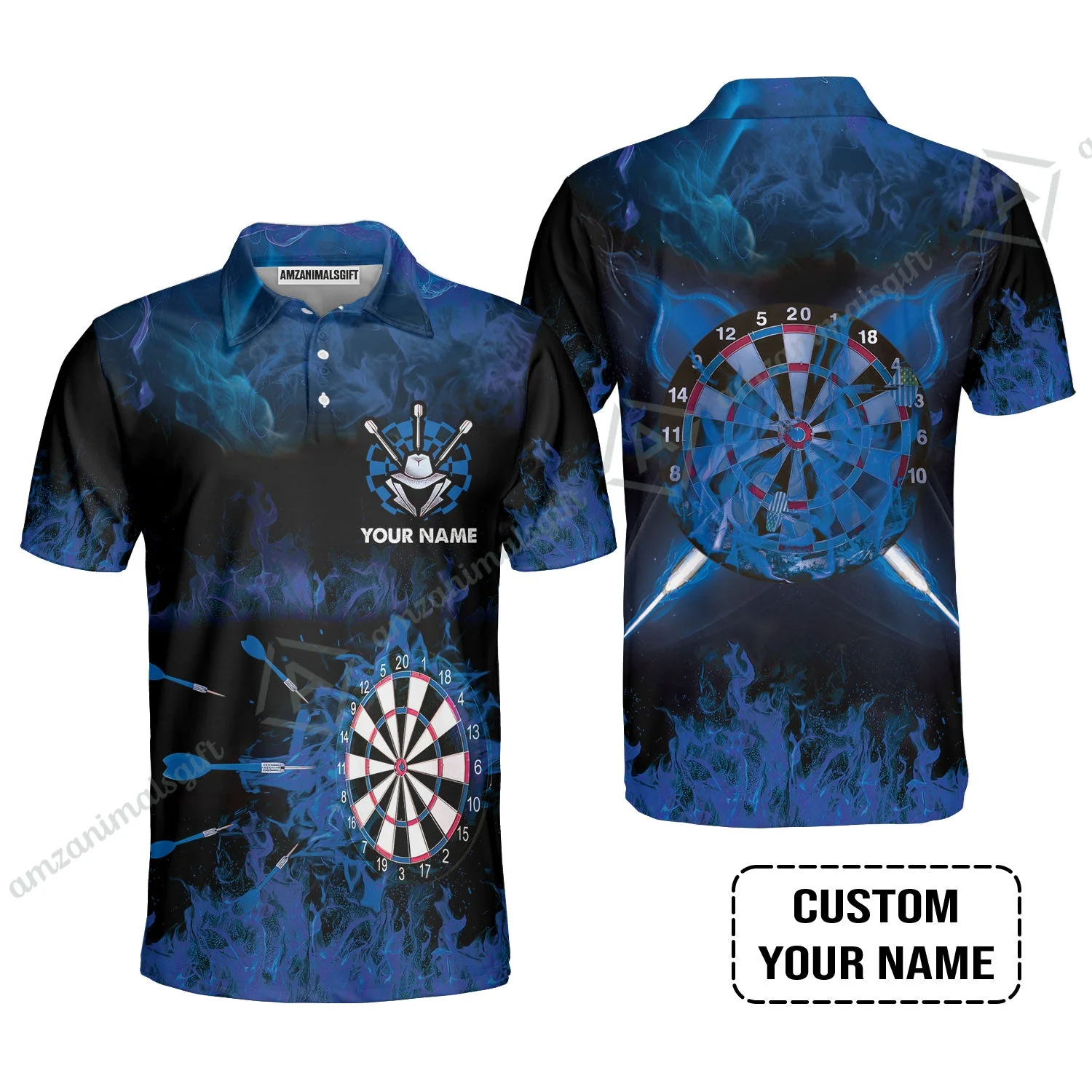 Customized Darts Long Sleeve Men Polo Shirt, Darts Blue Polo Shirt, Personalized Name Polo Shirt For Men - Perfect Gift For Darts Lovers, Darts Players - Image 3
