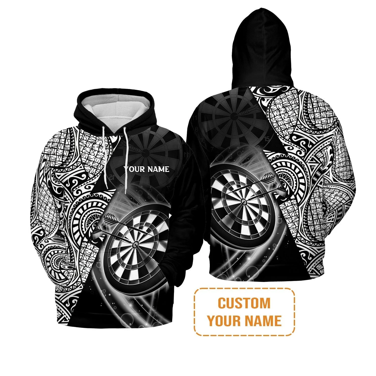 Customized Darts Long Sleeve Shirt, Black & White Tattoo Darts, Personalized Name Long Sleeve Shirt For Men - Perfect Gift For Darts Lovers, Darts Players - Image 6