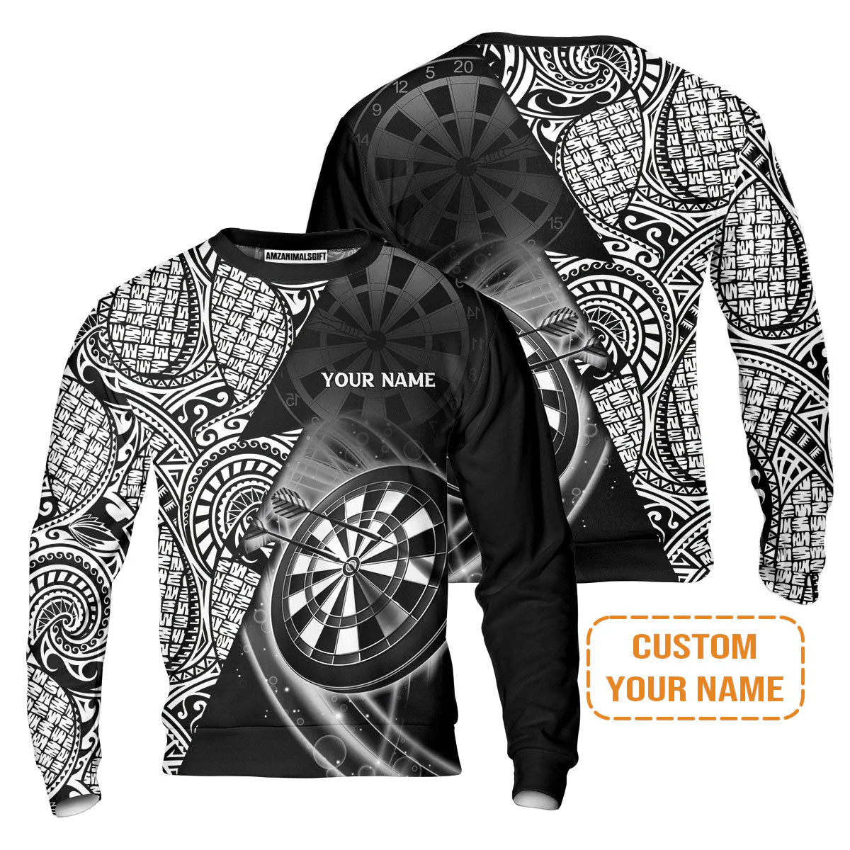 Customized Darts Long Sleeve Shirt, Black & White Tattoo Darts, Personalized Name Long Sleeve Shirt For Men - Perfect Gift For Darts Lovers, Darts Players - Image 7