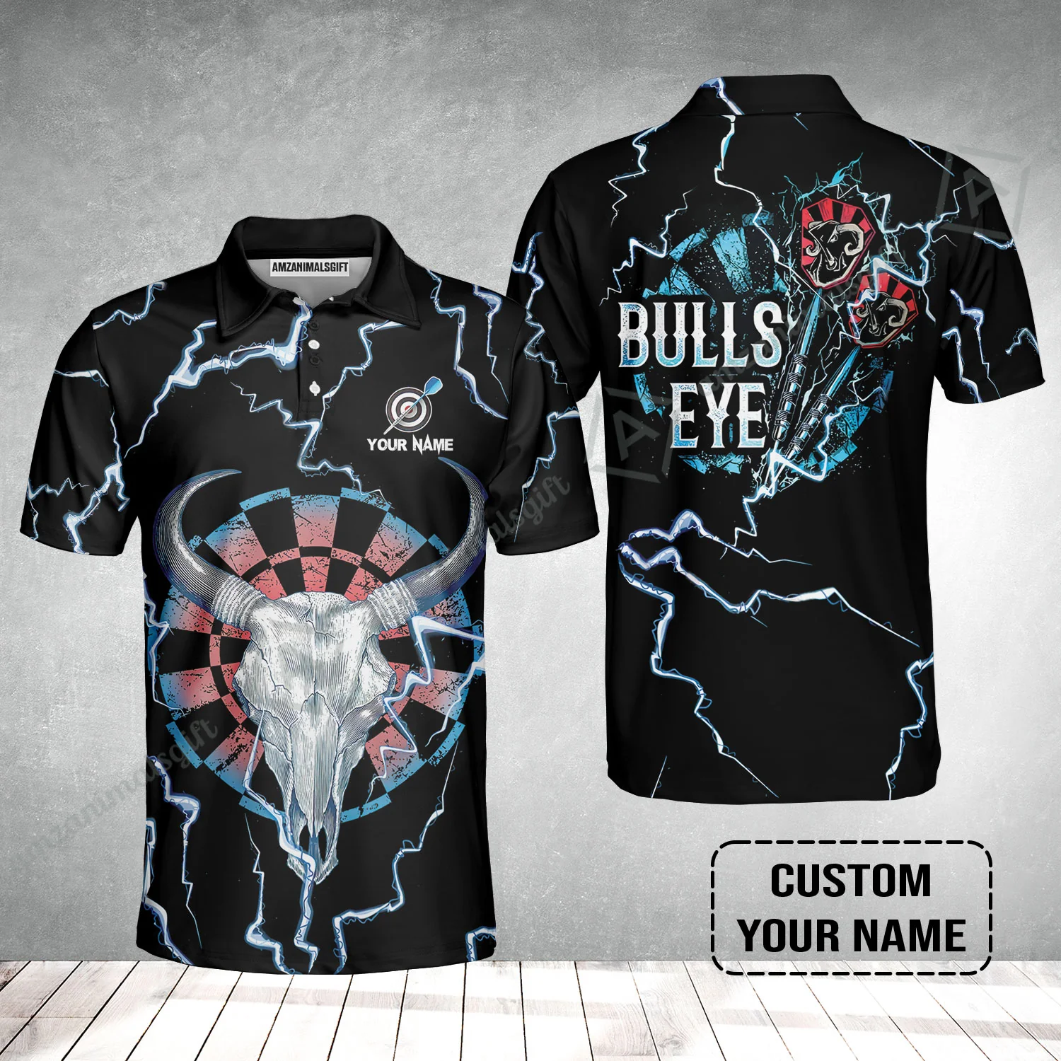 Customized Darts Men Polo Shirt, Darts Bullseye Thunder Skull, Personalized Name Polo Shirt- Perfect Gift For Darts Lovers, Darts Players - Image 2