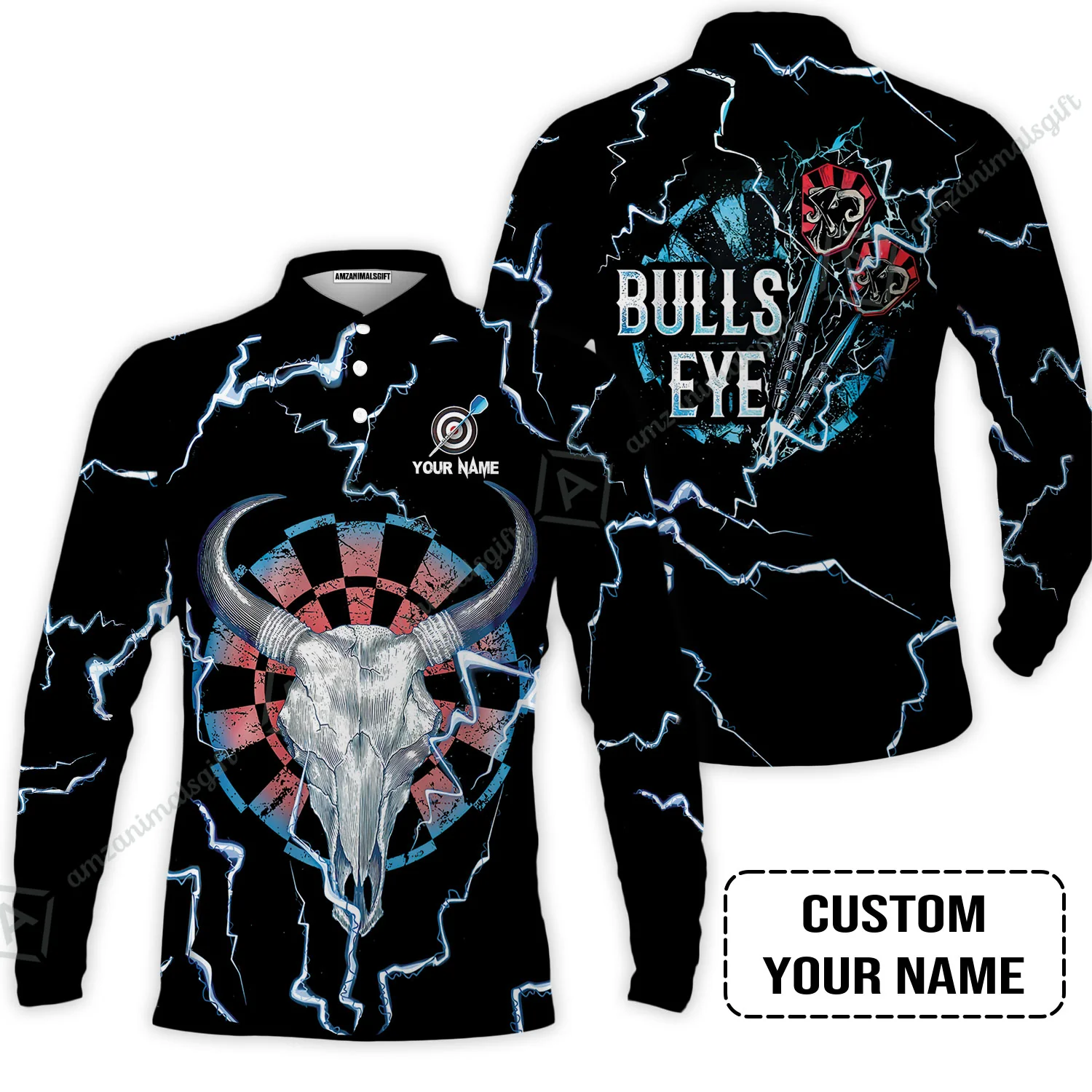 Customized Darts Men Polo Shirt, Darts Bullseye Thunder Skull, Personalized Name Polo Shirt- Perfect Gift For Darts Lovers, Darts Players - Image 3