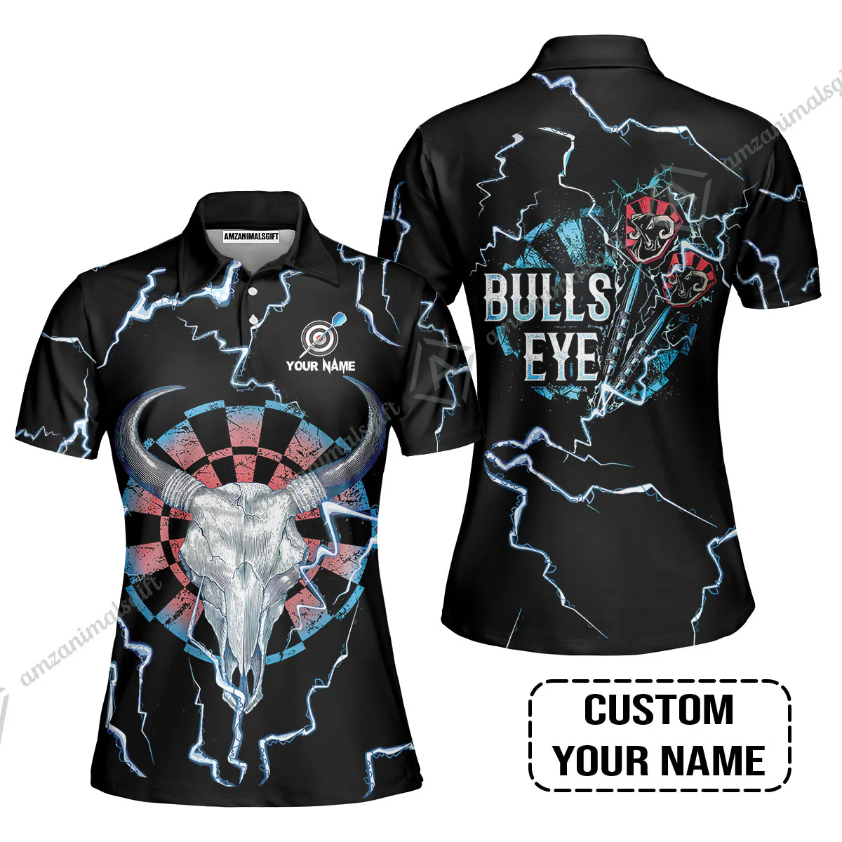 Customized Darts Men Polo Shirt, Darts Bullseye Thunder Skull, Personalized Name Polo Shirt- Perfect Gift For Darts Lovers, Darts Players - Image 6