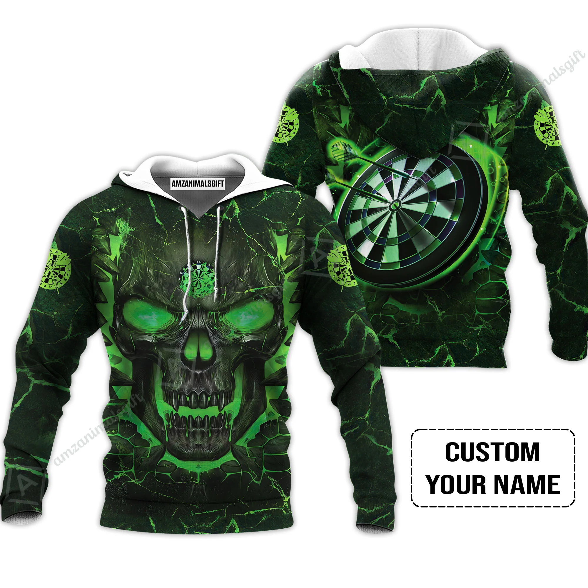 Customized Darts Men Polo Shirt, Flame Green Skull Dartboard Personalized Skull And Darts Polo Shirt - Image 5