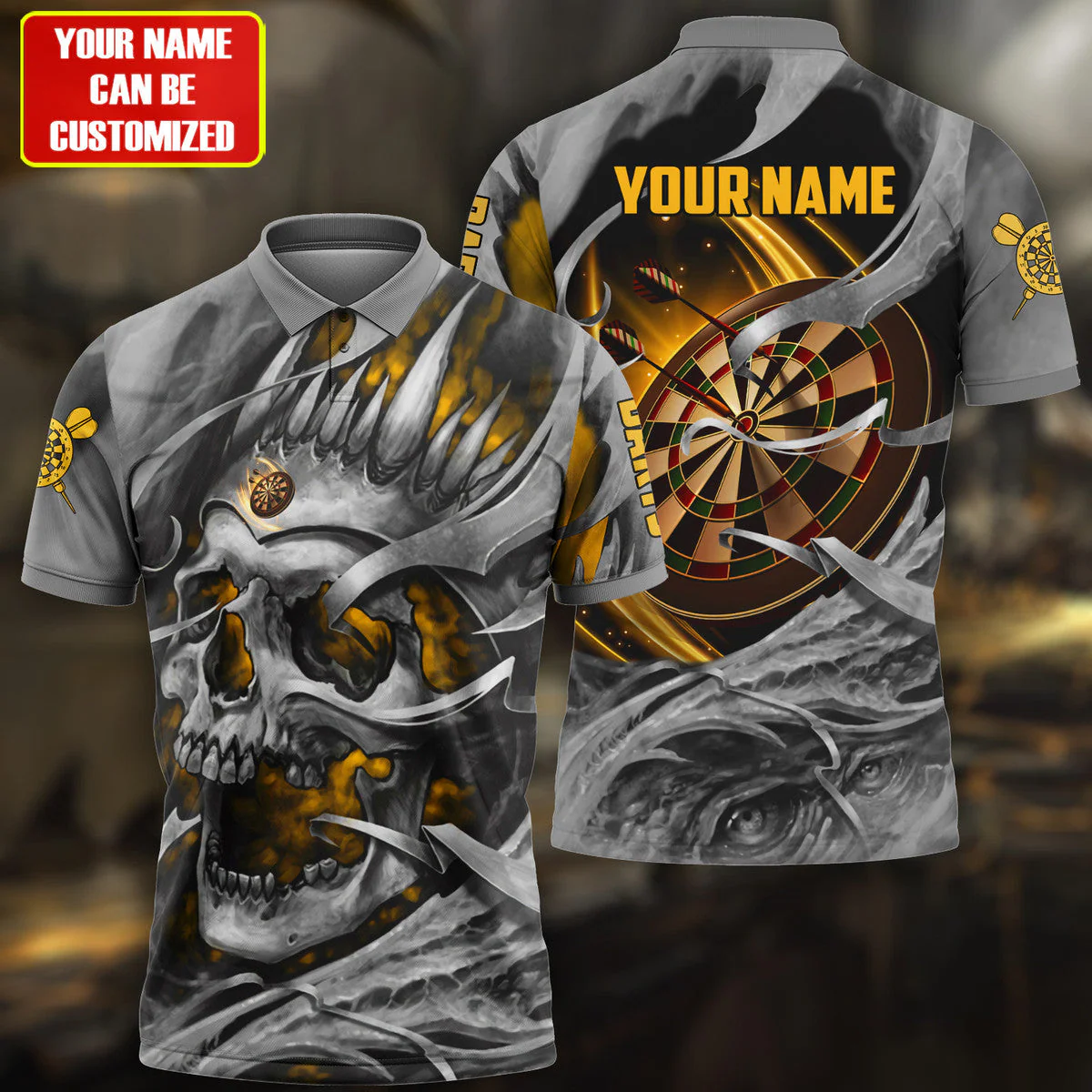 Customized Darts Men Polo Shirt, Personalized Name Multicolor Teal Skull Darts Polo Shirt For Men - Gift For Darts Players, Darts Lovers - Image 6