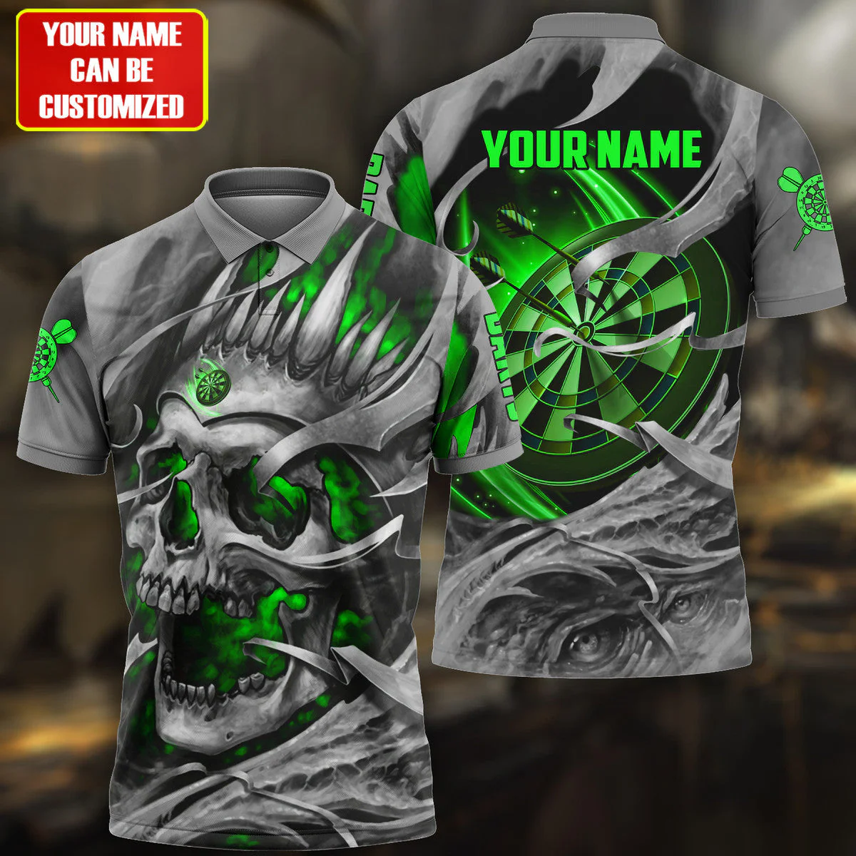 Customized Darts Men Polo Shirt, Personalized Name Multicolor Teal Skull Darts Polo Shirt For Men - Gift For Darts Players, Darts Lovers - Image 7