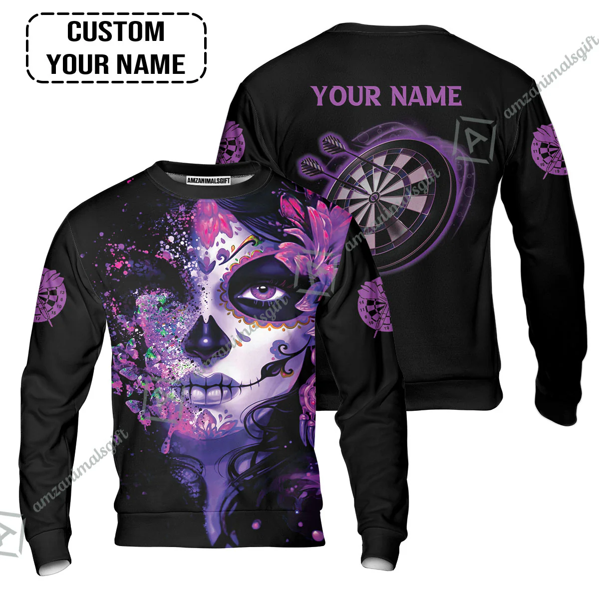 Customized Darts Men Polo Shirt, Skull Girl Butterfly Personalized Sugar Skull And Darts Polo Shirt - Image 5