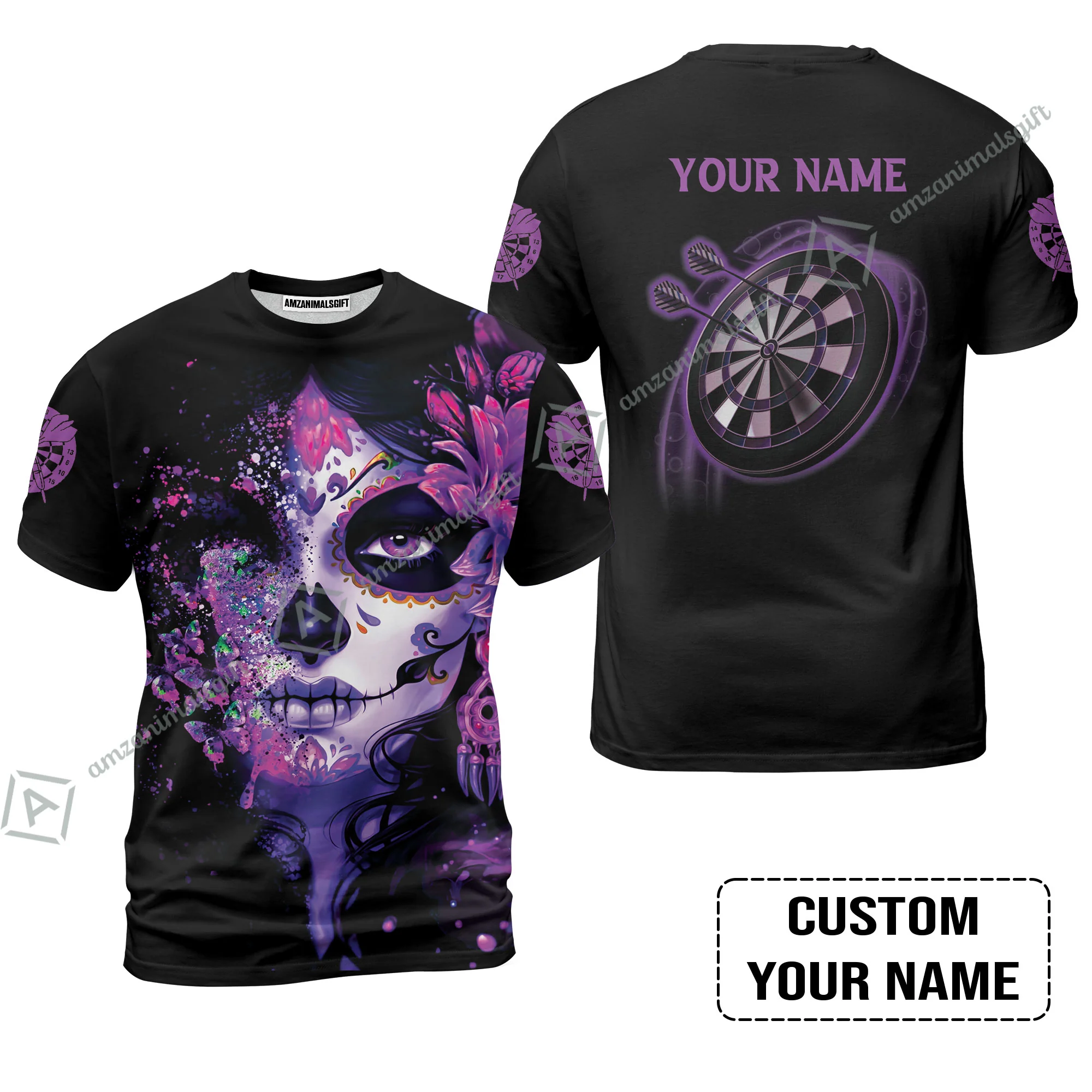 Customized Darts Men Polo Shirt, Skull Girl Butterfly Personalized Sugar Skull And Darts Polo Shirt - Image 9