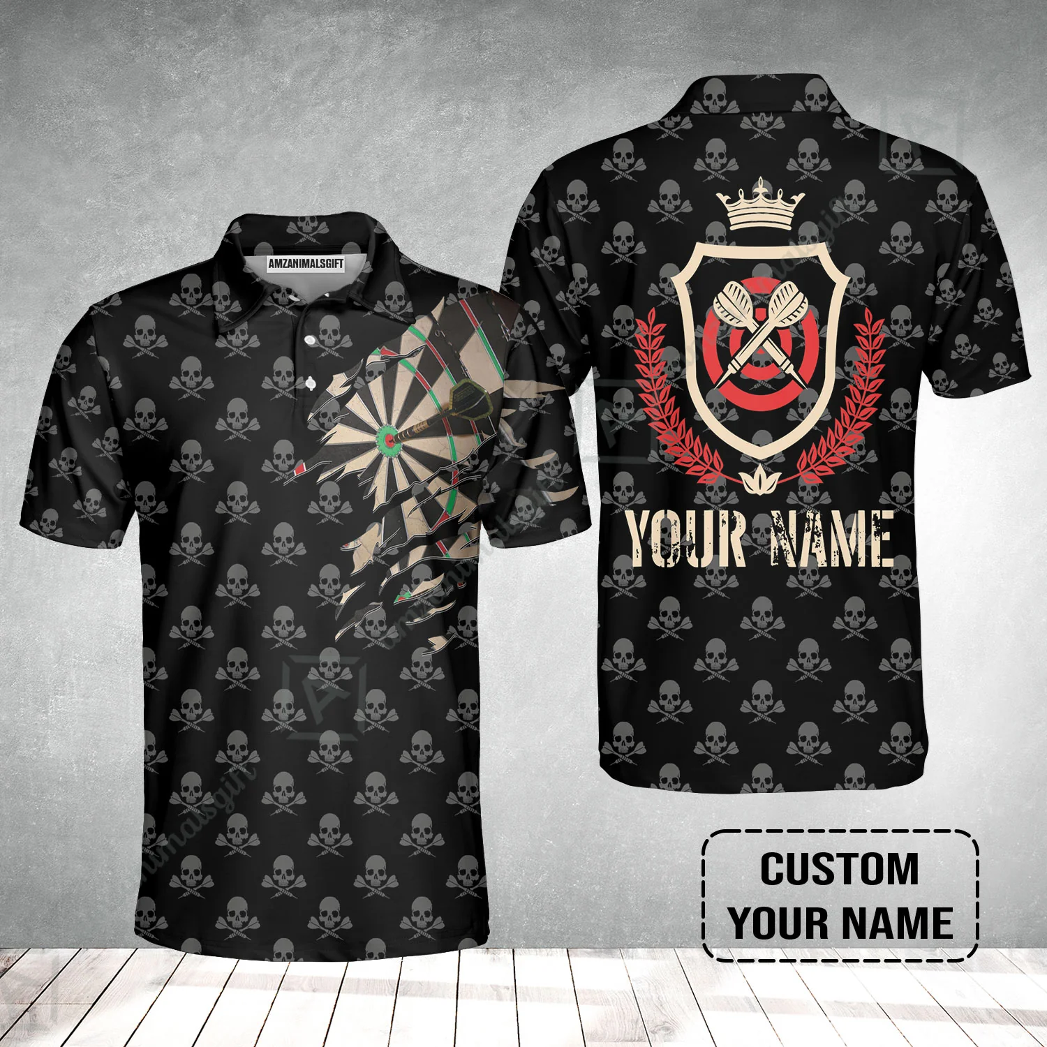 Customized Darts Men Polo Shirt, Skull King Darts Personalized Name Polo Shirt - Perfect Gift For Darts Lovers, Darts Players - Image 2