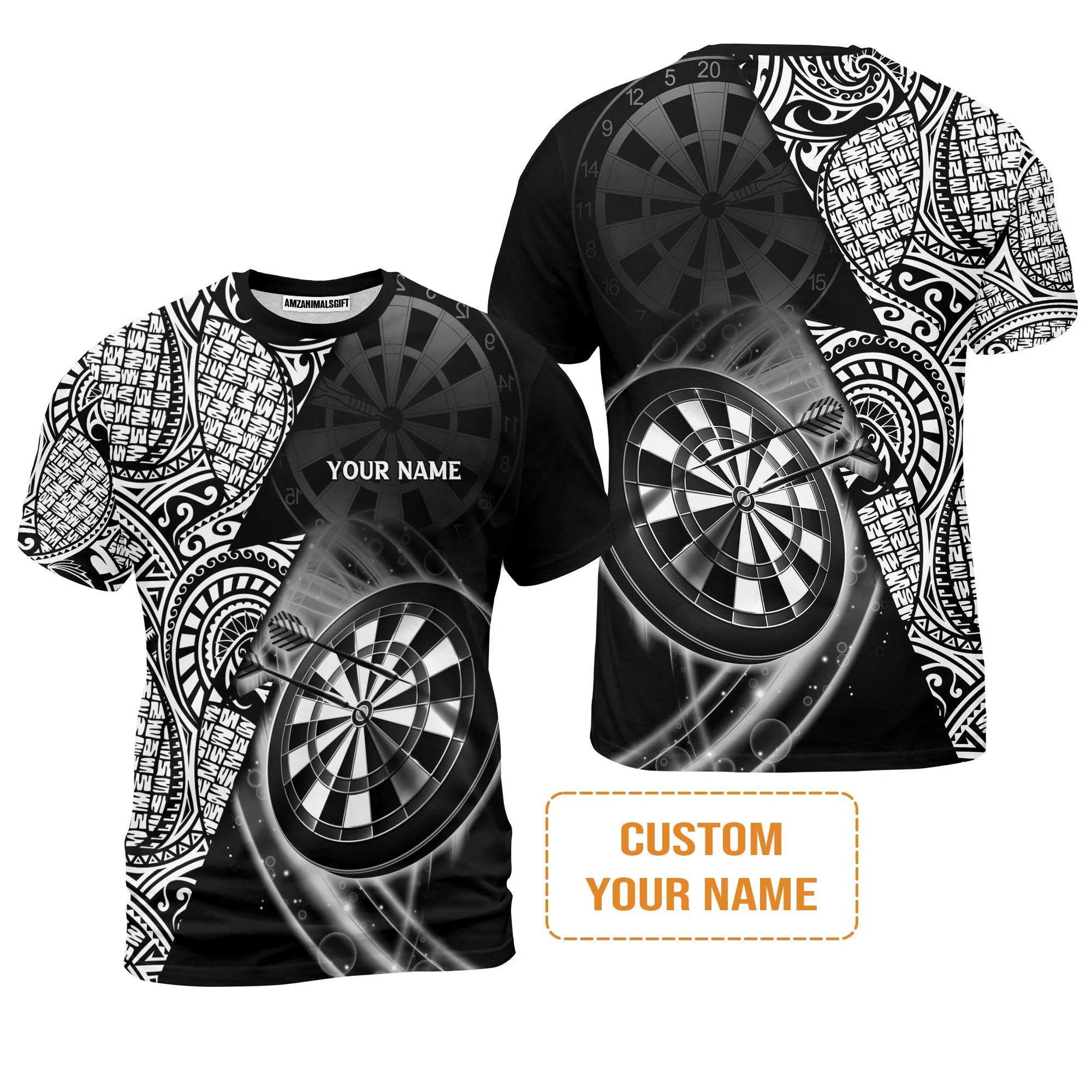 Customized Darts Men's Long Sleeve Polo Shirt, Black & White Tattoo Darts, Personalized Name Long Sleeve Polo Shirt For Men - Perfect Gift For Darts Lovers, Darts Players - Image 4