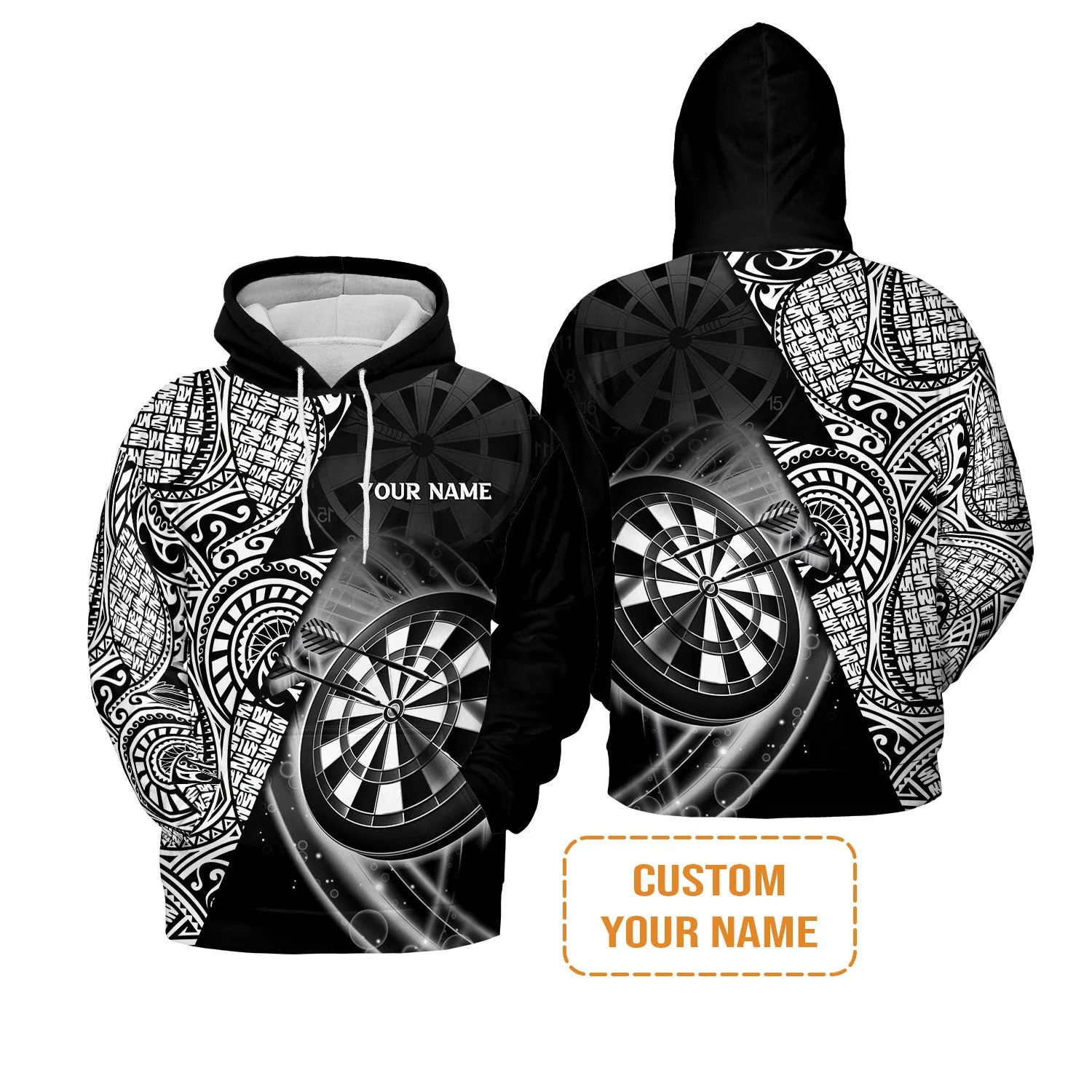 Customized Darts Men's Long Sleeve Polo Shirt, Black & White Tattoo Darts, Personalized Name Long Sleeve Polo Shirt For Men - Perfect Gift For Darts Lovers, Darts Players - Image 6