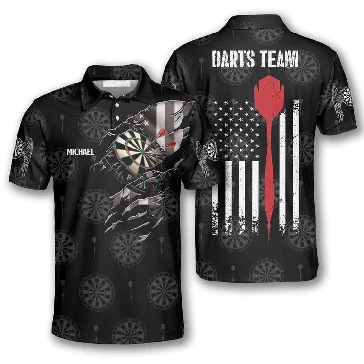 Customized Darts Polo Shirt, American Athlete Red Team Polo Shirt, Personalized Name Polo Shirt For Men - Perfect Gift For Darts Lovers, Darts Player - Image 2