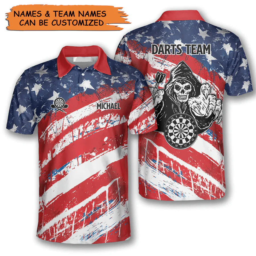 Customized Darts Polo Shirt, American Flag Athlete Team Shirt, Personalized Name Polo Shirt For Men - Perfect Gift For Darts Lovers, Darts Players