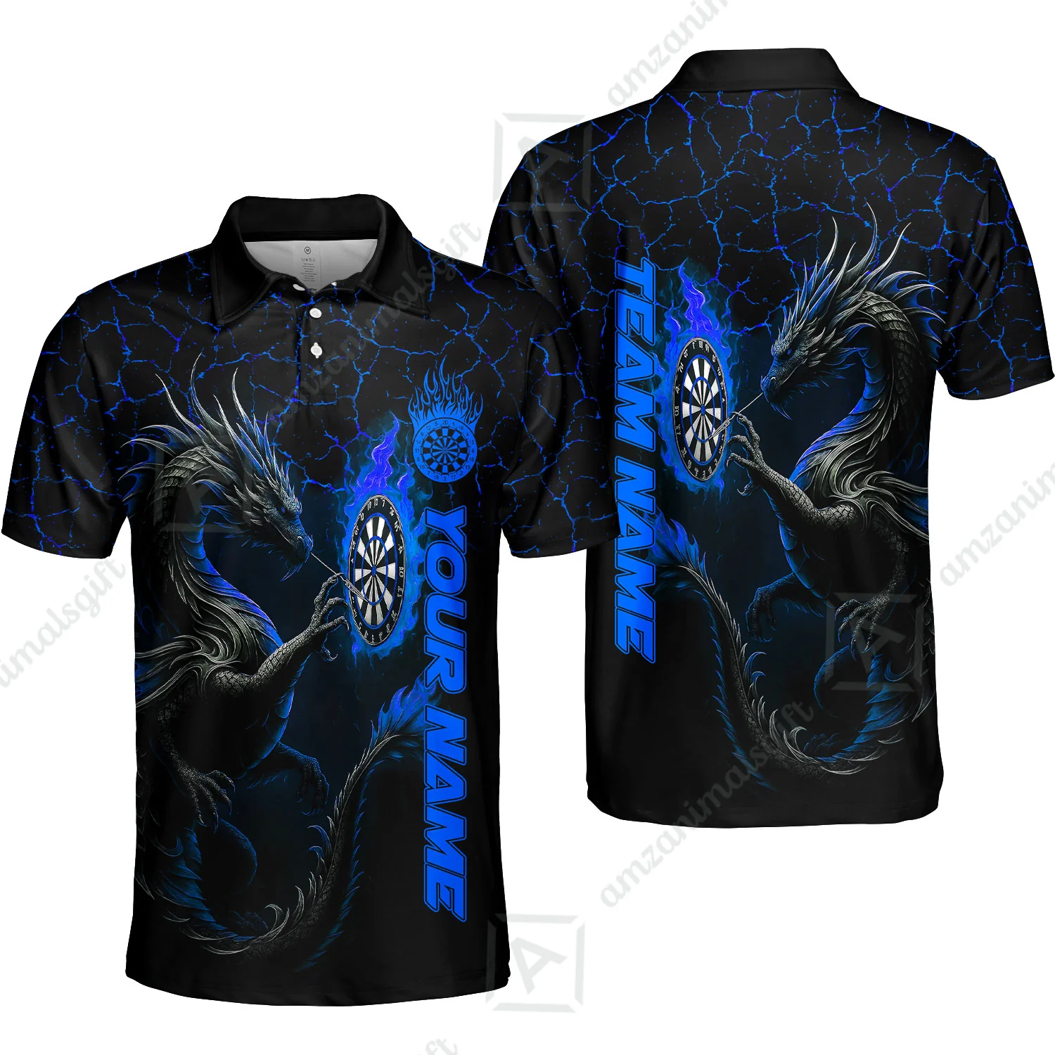Customized Darts Polo Shirt, Big Dragon Dartboard Flame Darts Polo Shirt Multicolor Team Style, Jersey for Darts Players - Image 2