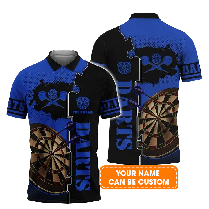 Customized Darts Polo Shirt, Blue Dartboard, Personalized Name Polo Shirt For Men - Perfect Gift For Darts Lovers, Darts Players - Image 2